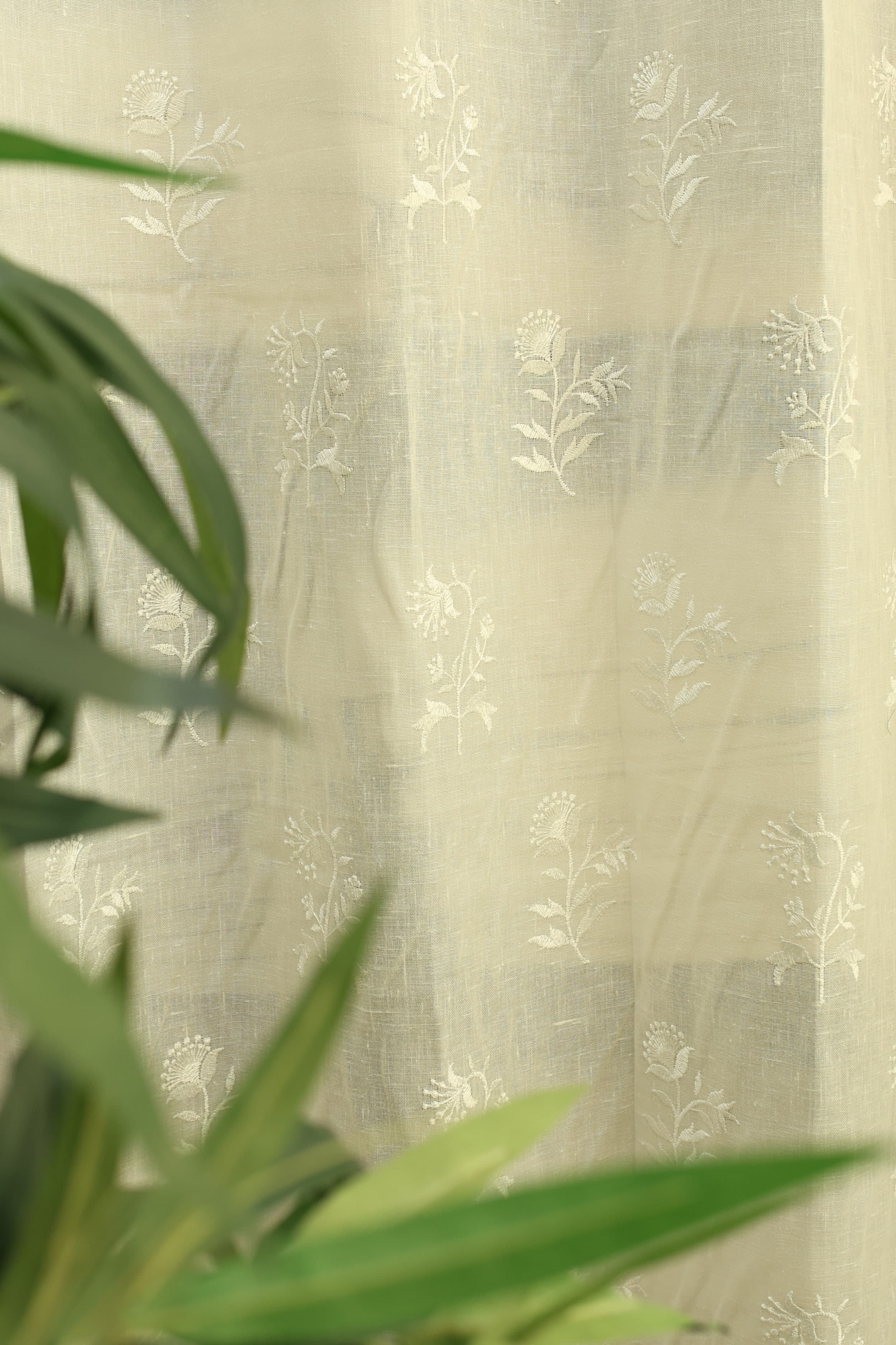 Curtains -Premium embroidered sheer curtain white colour (lightening difference )