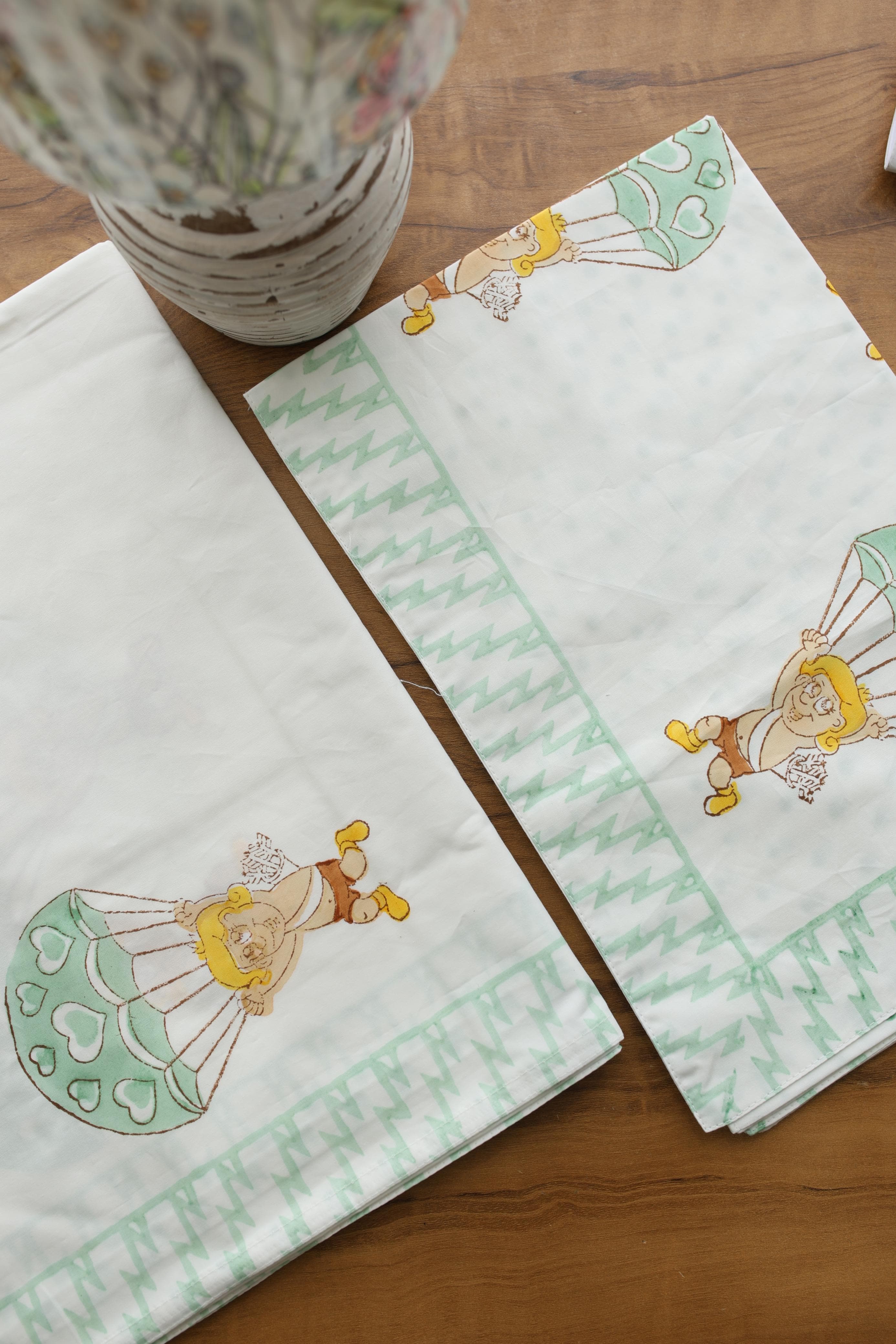 White Lilly Cotton Handblock Percale Single Bedsheet