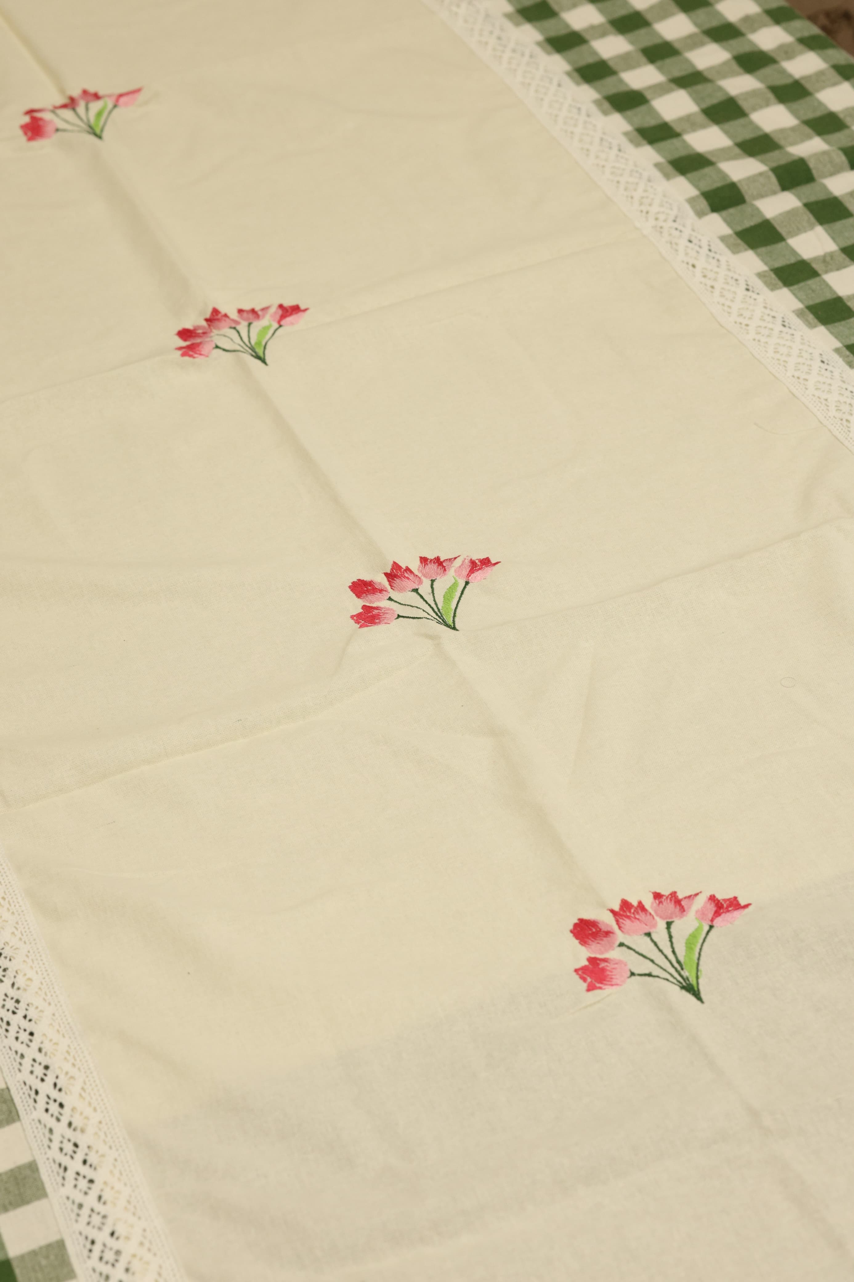 Table cloths - 8 Seater cross stitch embroidery  green check