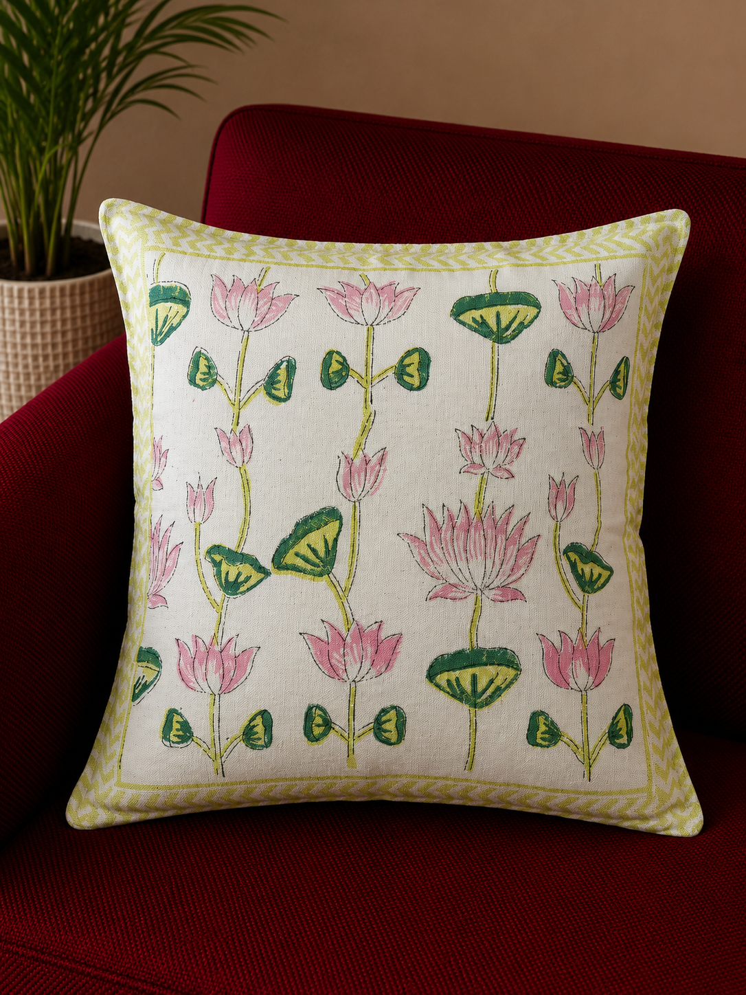 Handblock cushion cover, 16×16