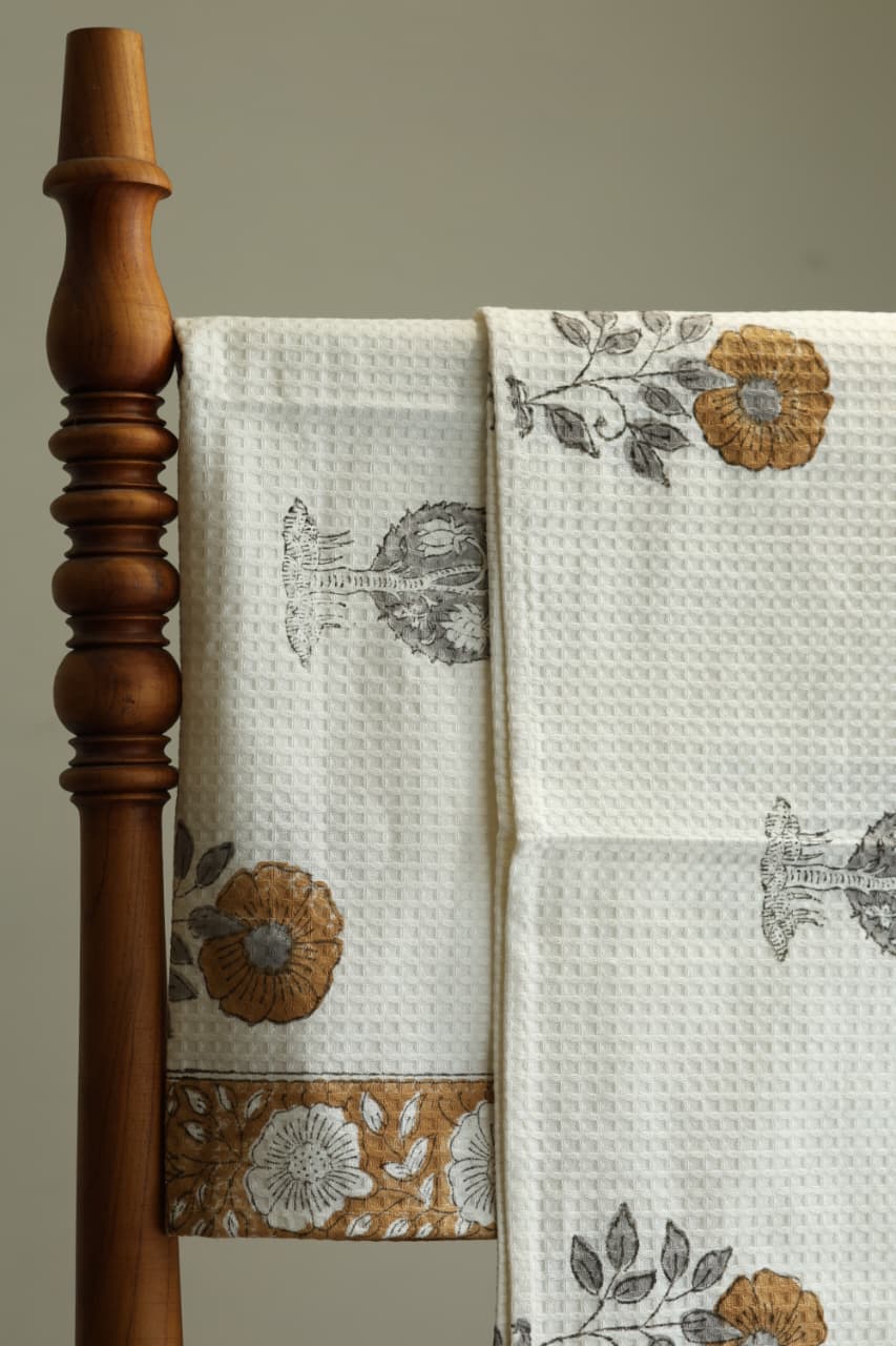 Towels - Waffle Handblock print Towel Set