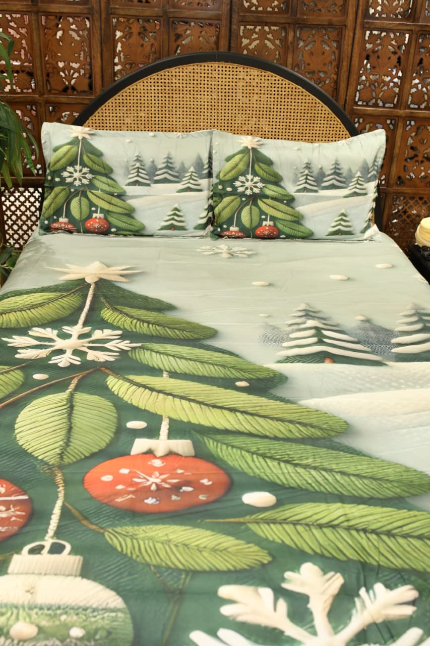 Christmas 7D Panel Print King Size Bedsheet Set - Xmas edition