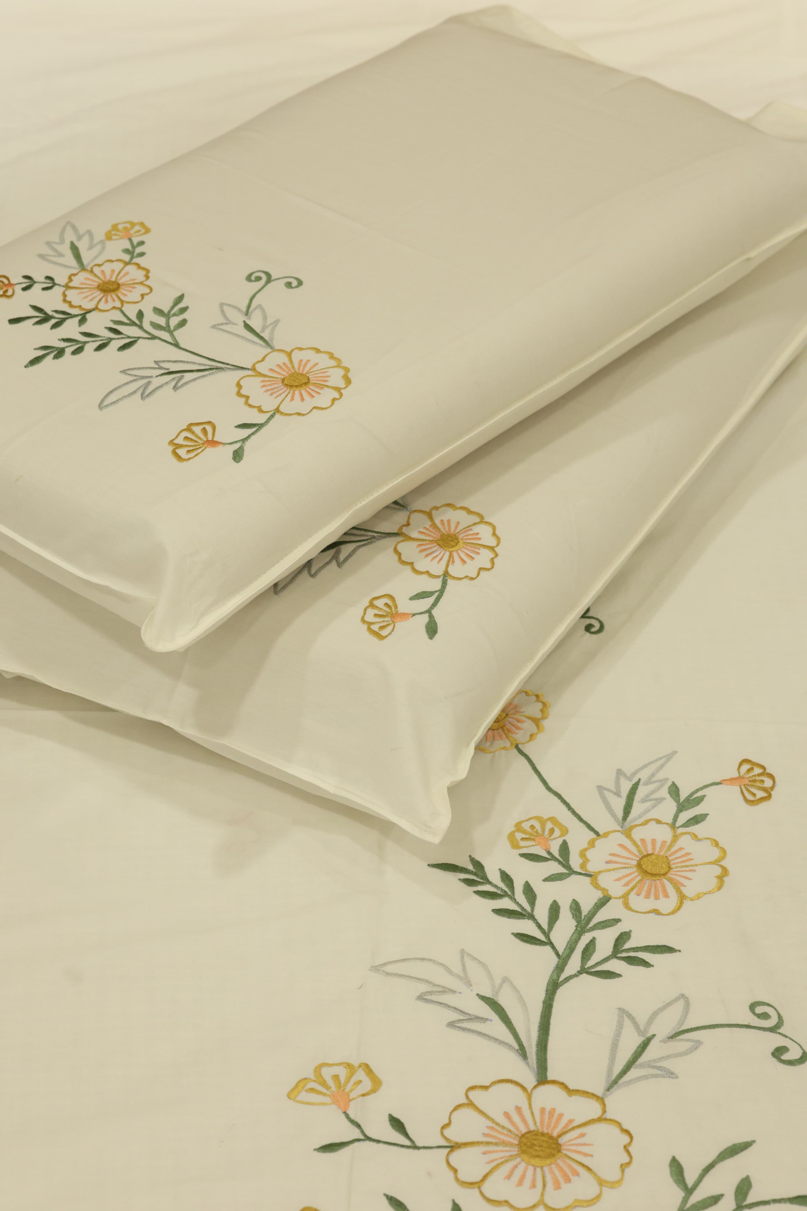 King Size Premium Machine Embroidery Bedsheet Set with 2 Pillow Covers (108x108")
