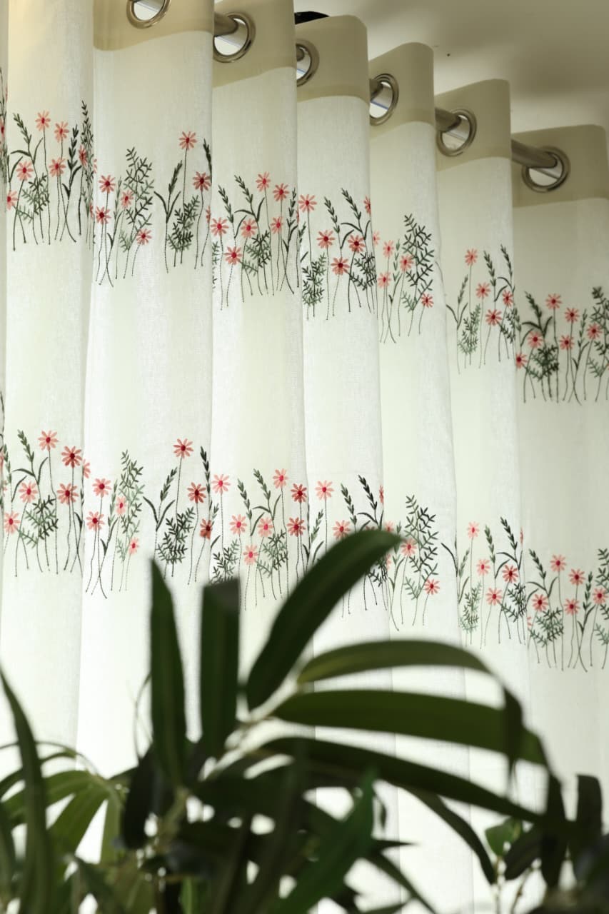 Curtains - Floral embroidery opaque curtains EVELIN