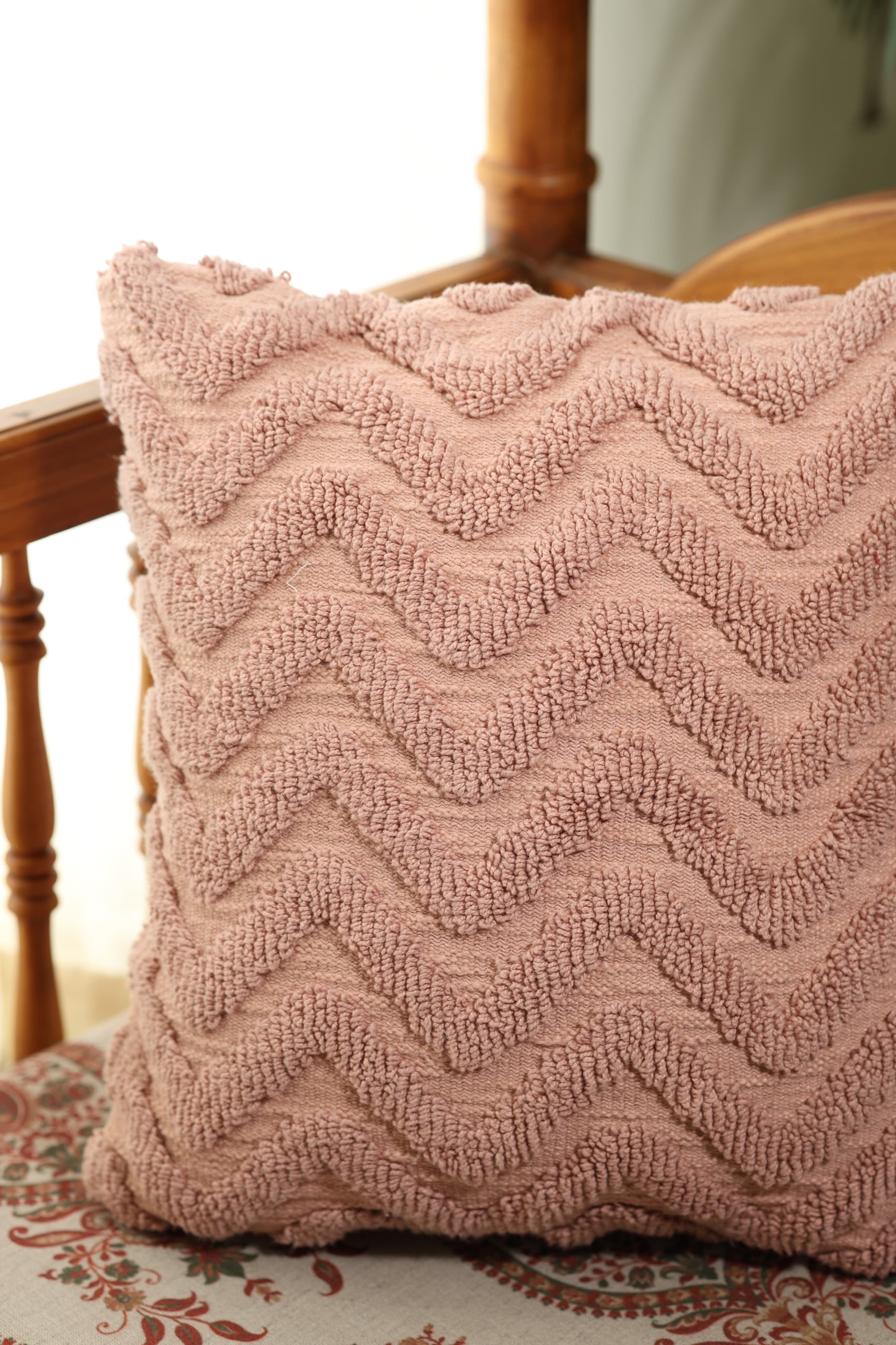 Dusty Pink Tufted Chevron Cushion Cover