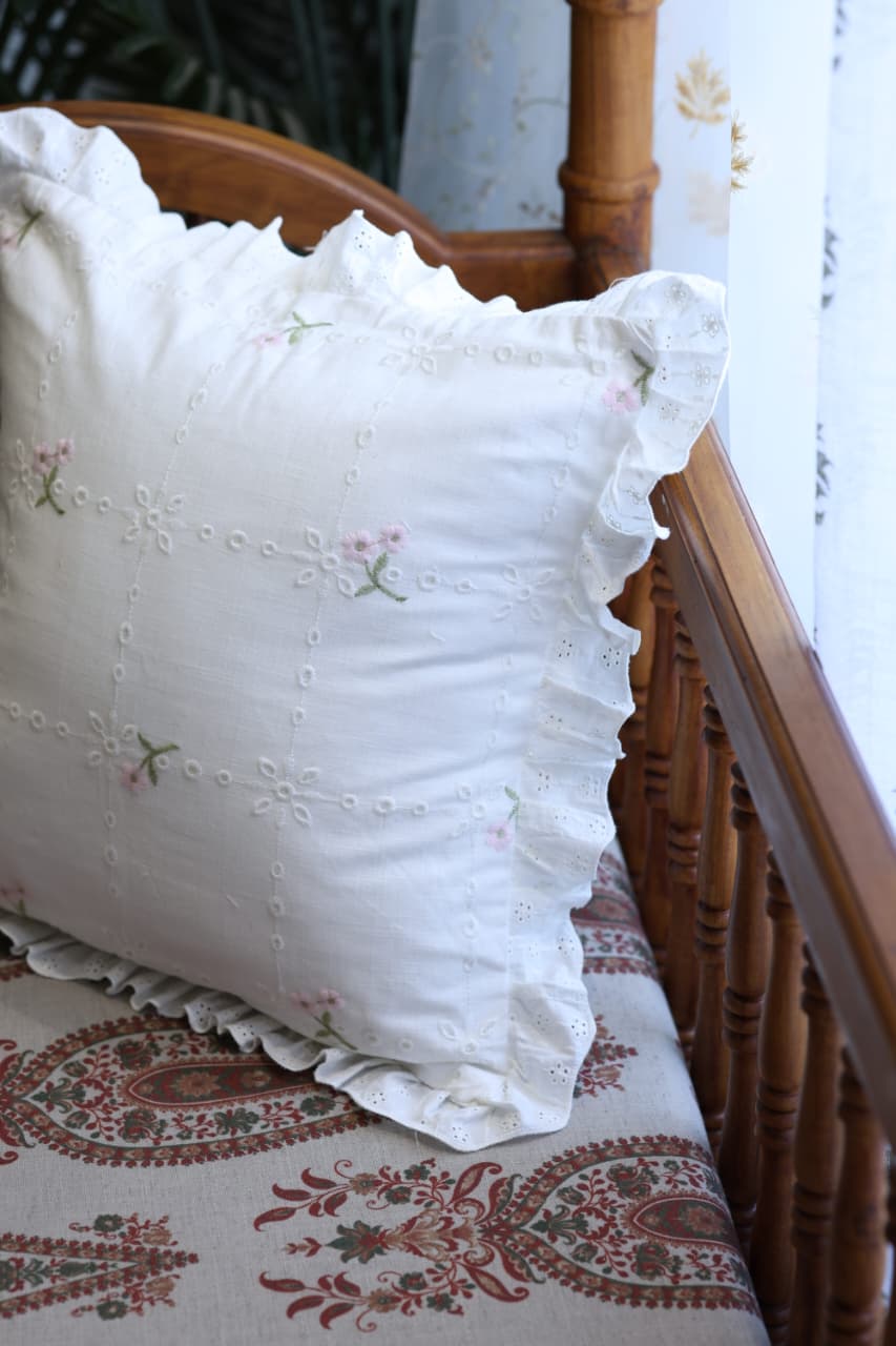 Cushion covers - Embroidery pink meadow petal 12*12 inches