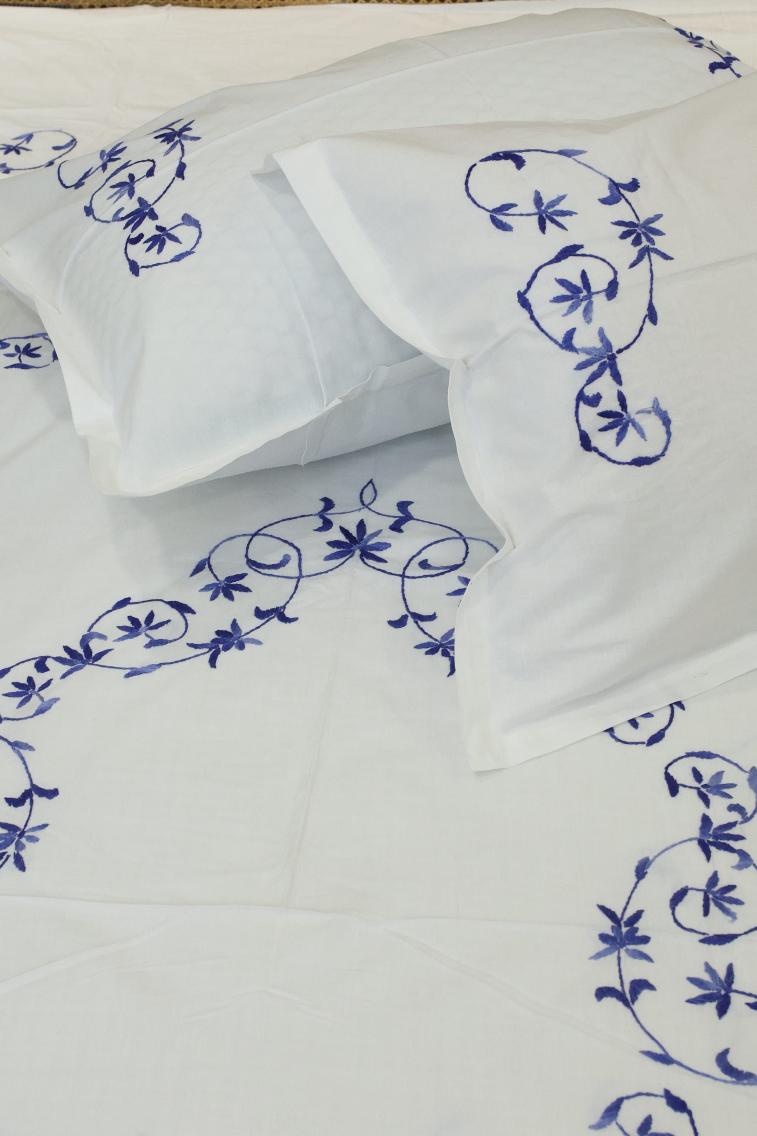 Premium Hand Embroidery Cotton King Size Bedsheet Set with 2 Pillow Covers HEK