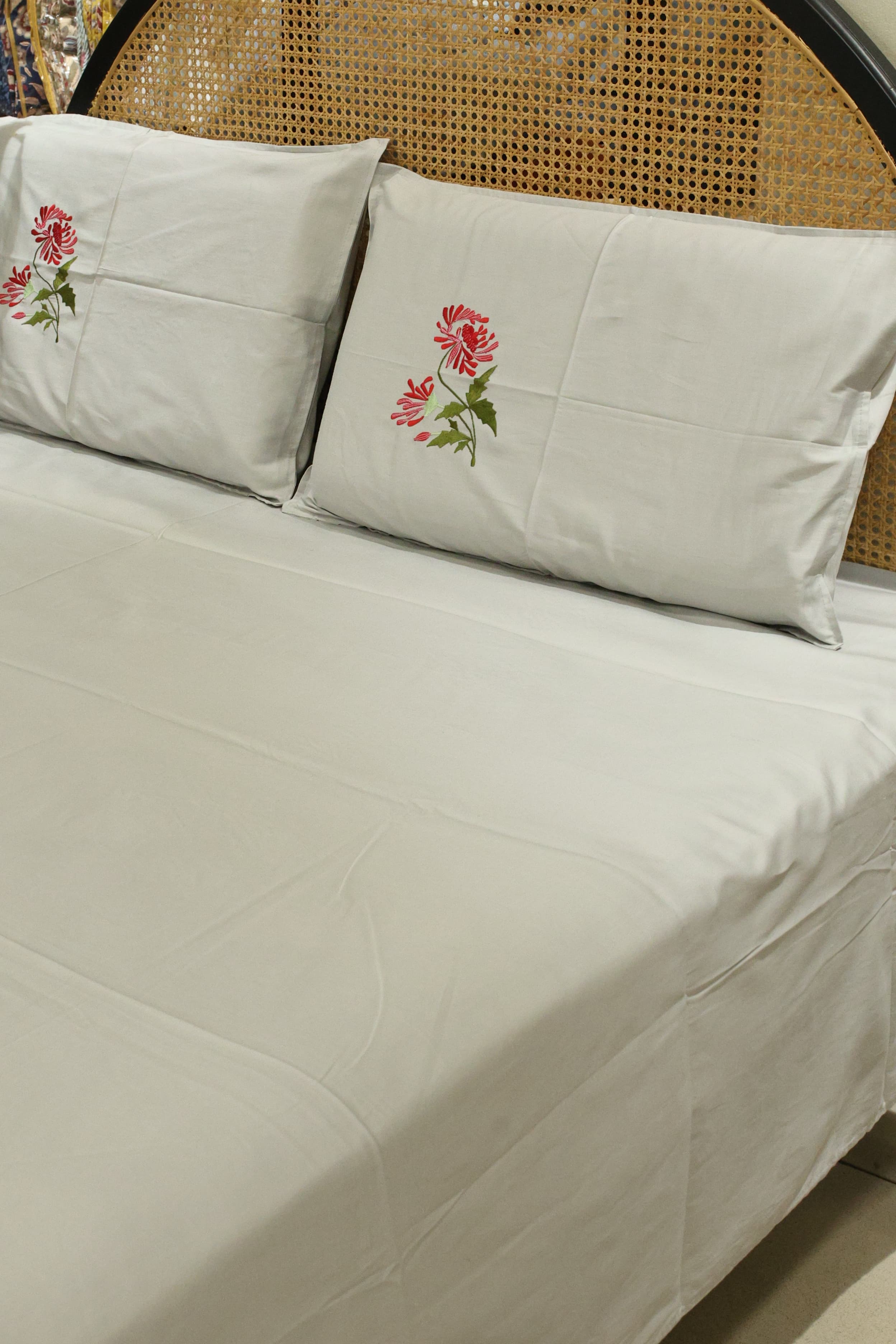 King Size Premium Machine Embroidery Bedsheet Set with 2 Pillow Covers (108x108")