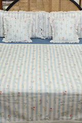 Bedsheets - Premium king floral printed lace bedsheet with cushion covers Blue bud