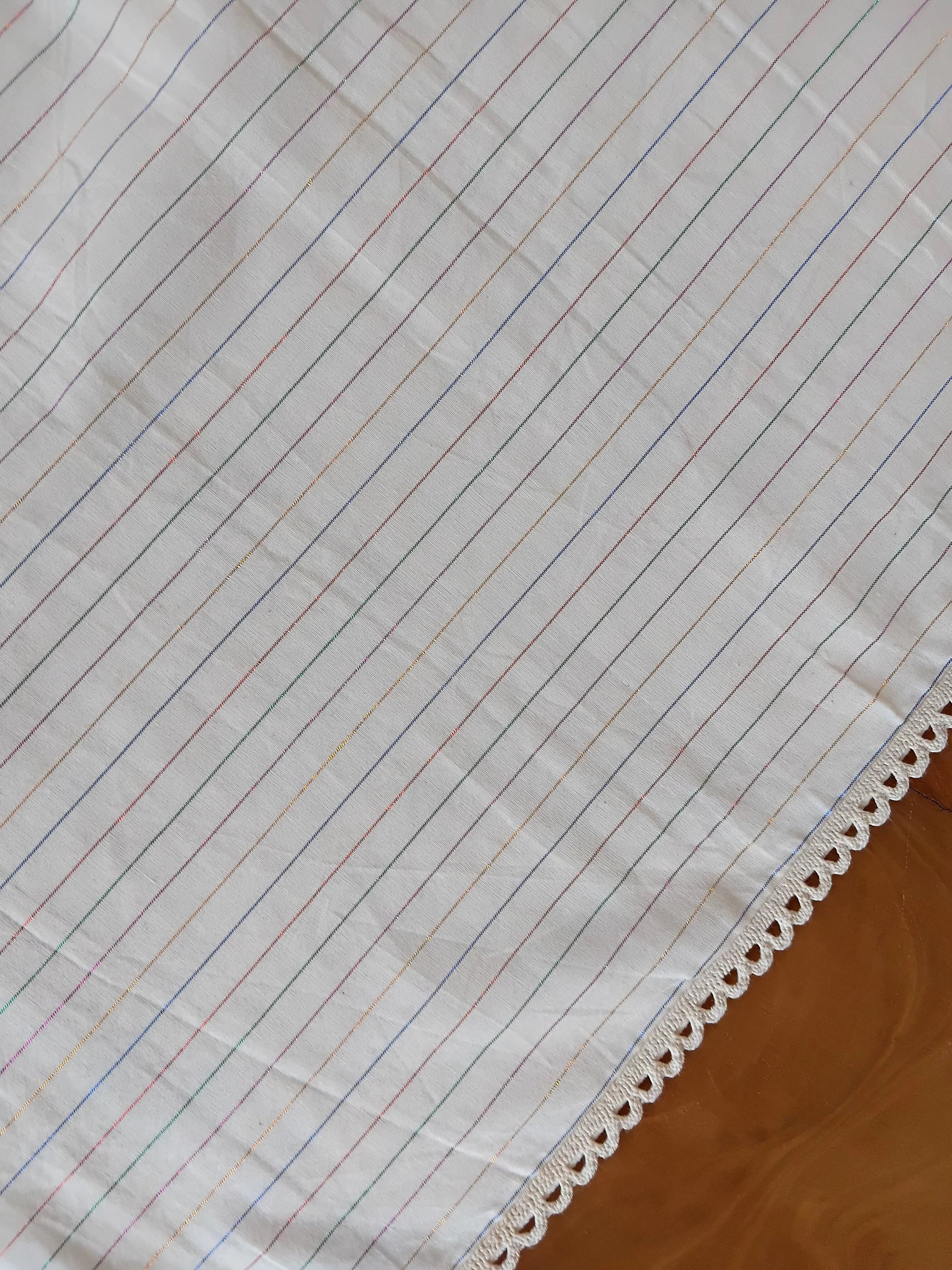 Onam Striped Table Runner with Side Lace - 8 seater