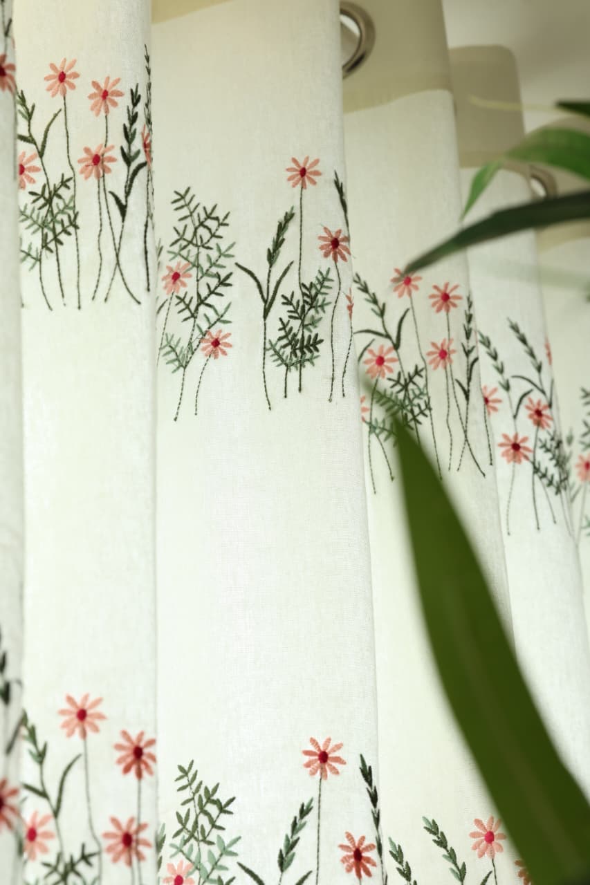 Curtains - Floral embroidery opaque curtains EVELIN