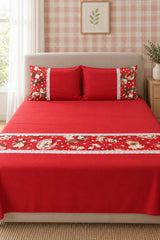 Bedsheets - Queen Premium floral Lace bedsheet Xmas theme edition