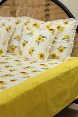 Bedsheets - Premium king floral printed lace bedsheet with cushion covers rose bud