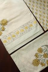 Bedsheets - King percale cotton handblock white lily  bedsheets
