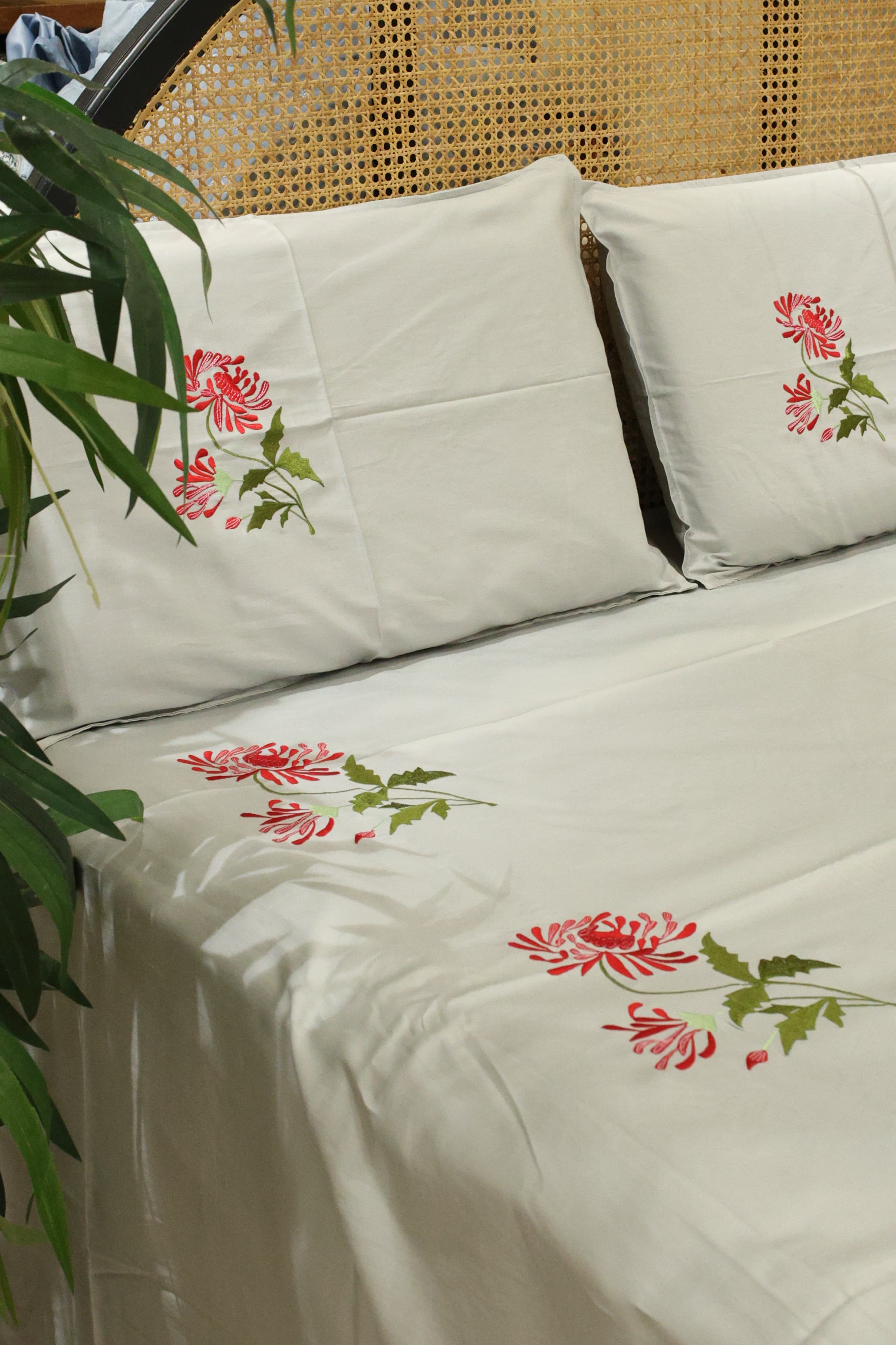 King Size Premium Machine Embroidery Bedsheet Set with 2 Pillow Covers (108x108")