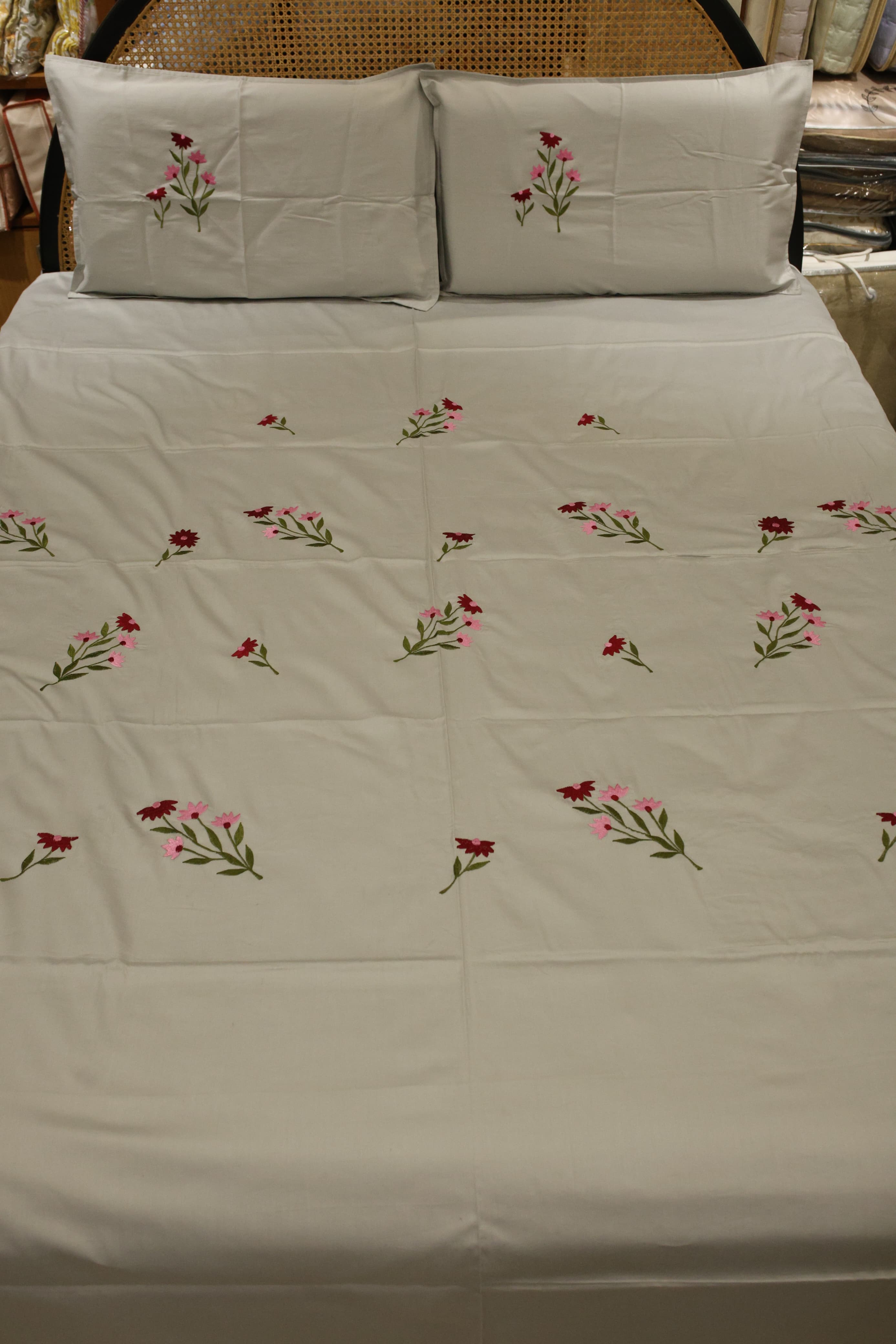 King Size Premium Machine Embroidery Bedsheet Set with 2 Pillow Covers (108x108")
