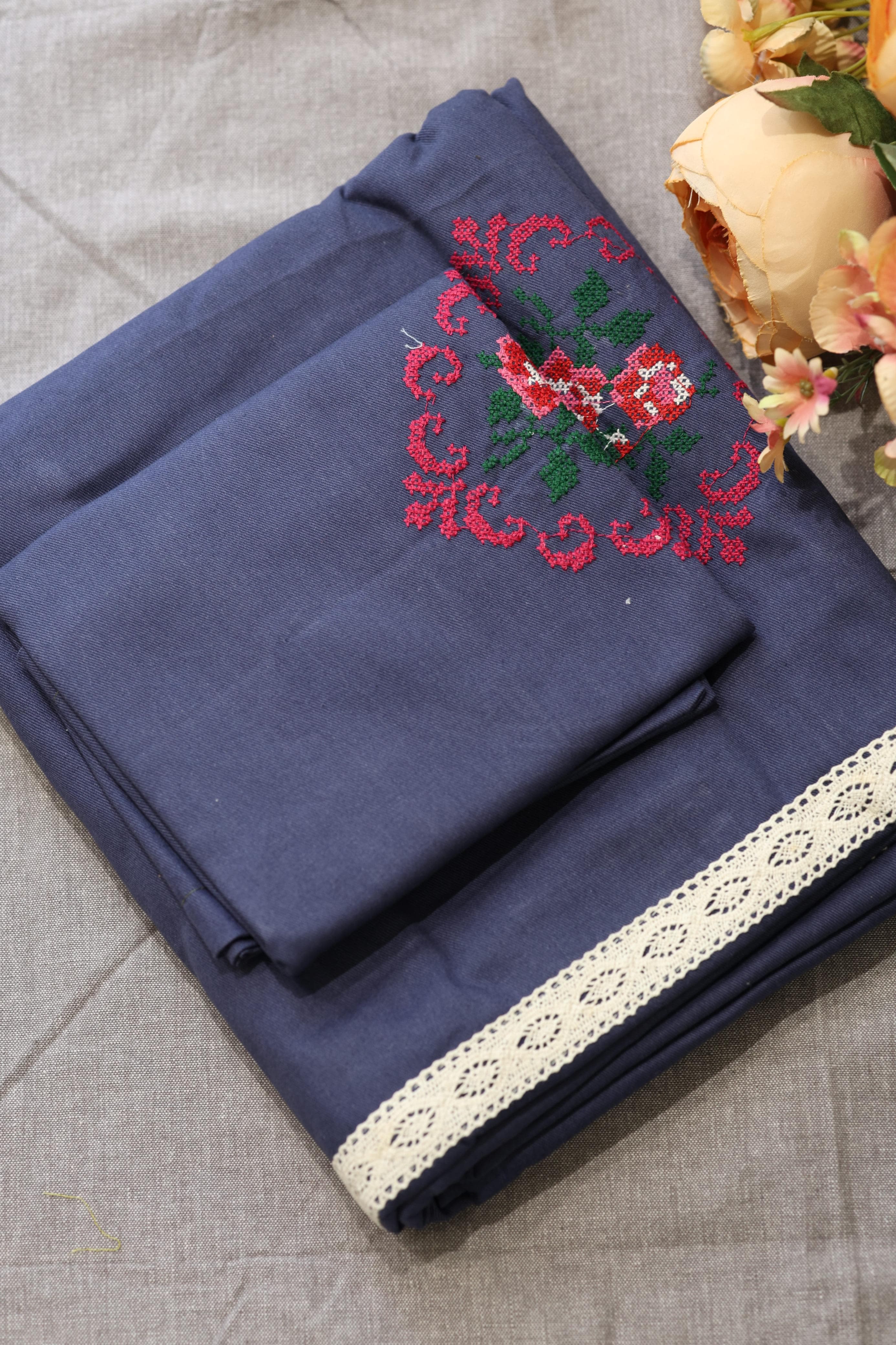 Bedsheets - Single Cross stitch embroidery bedsheets