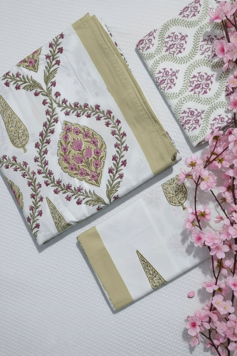 Bedsheets-King Premium Handblock printed bedsheets Whitelily