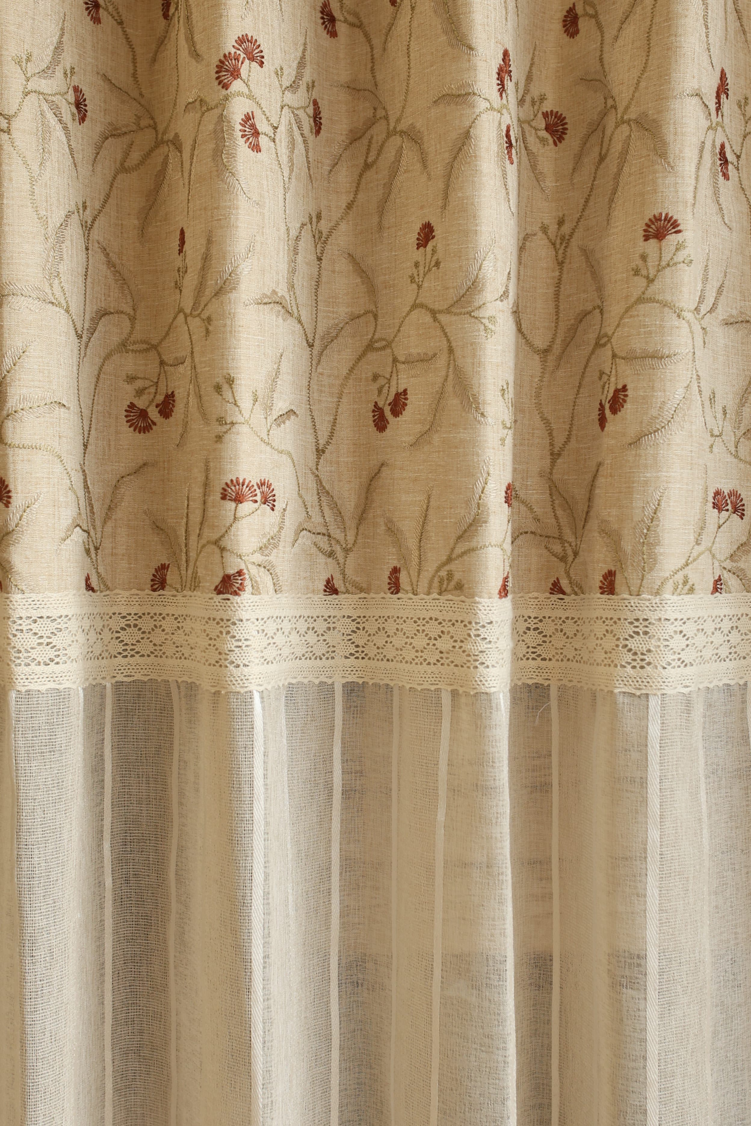 Curtains - Premium designer embroidery sheer curtains beige base prebooking (description )