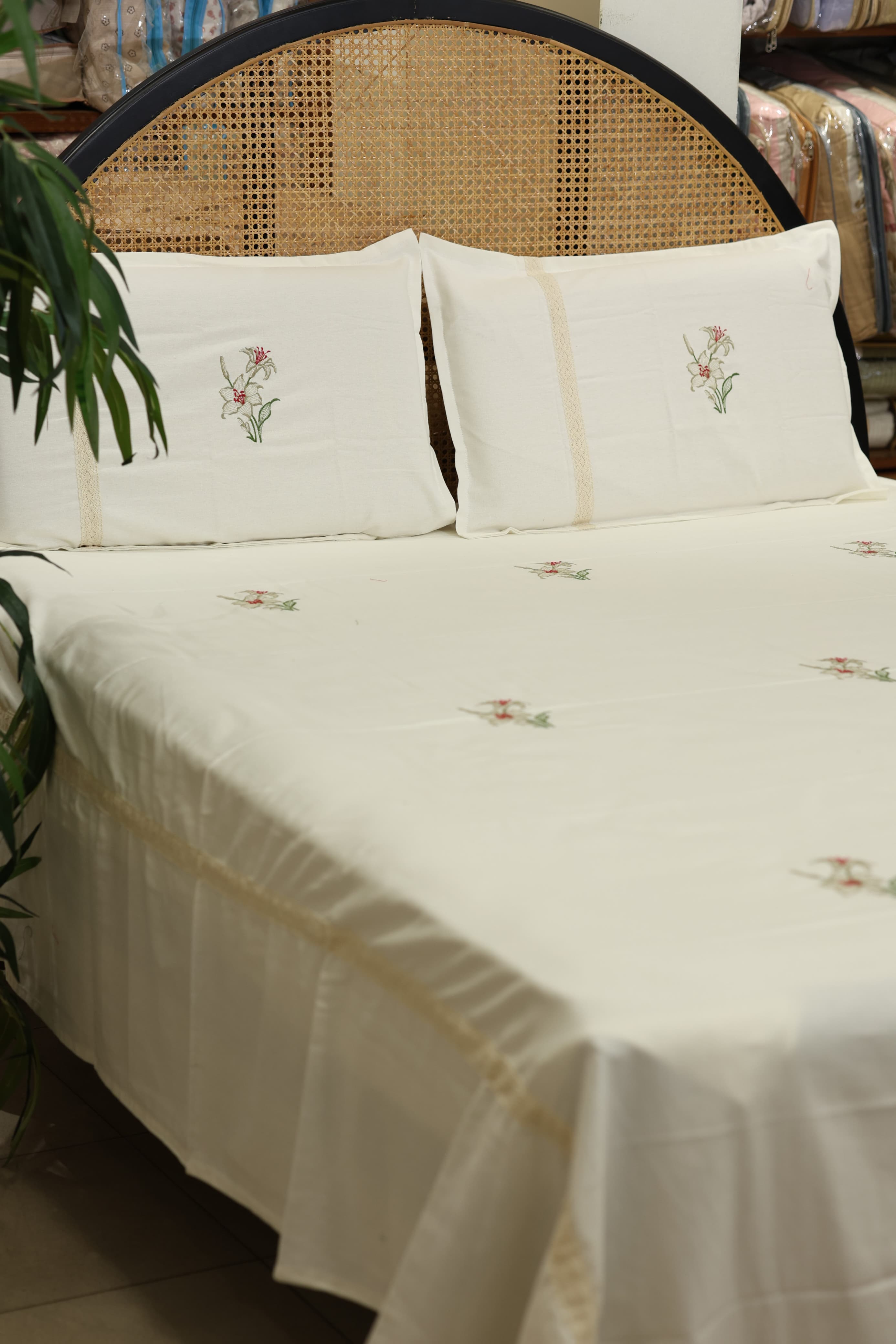 Floral Embroidery Cotton King Bedsheet Set – 108x108 Inch