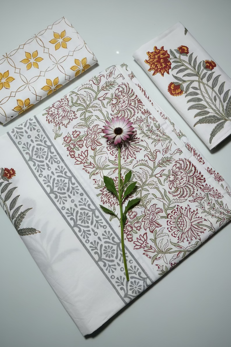 Bedsheets - King percale cotton handblock soft lily  bedsheets