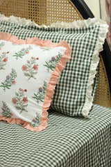 Bedsheets - Premium Queen check floral lace bedsheet with cushion covers bud