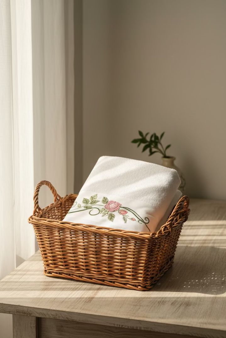 Premium Floral Embroidery  Bath Towel – Pastel (white)