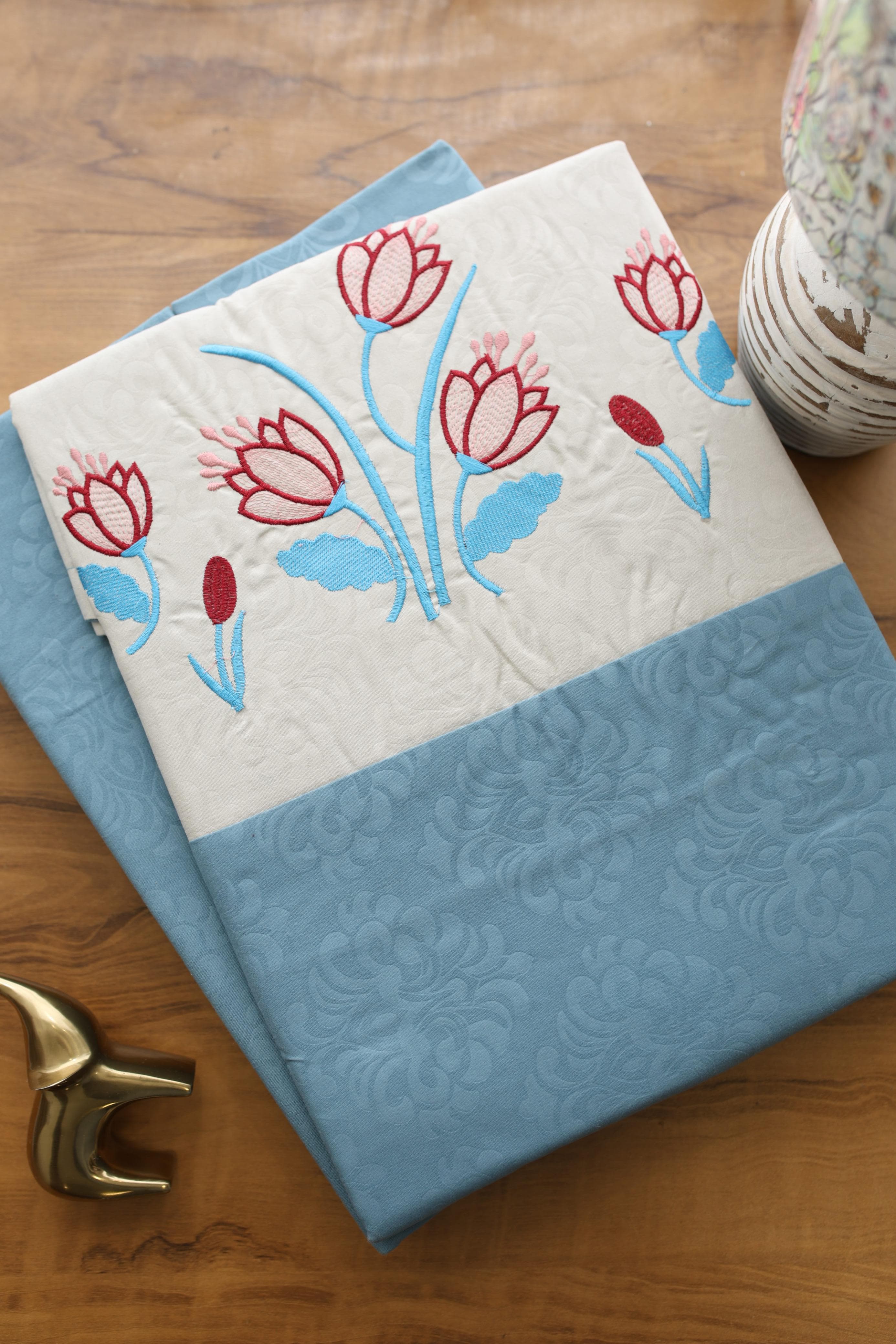 Elegant Floral Embroidery King Bedsheet Set Caspian
