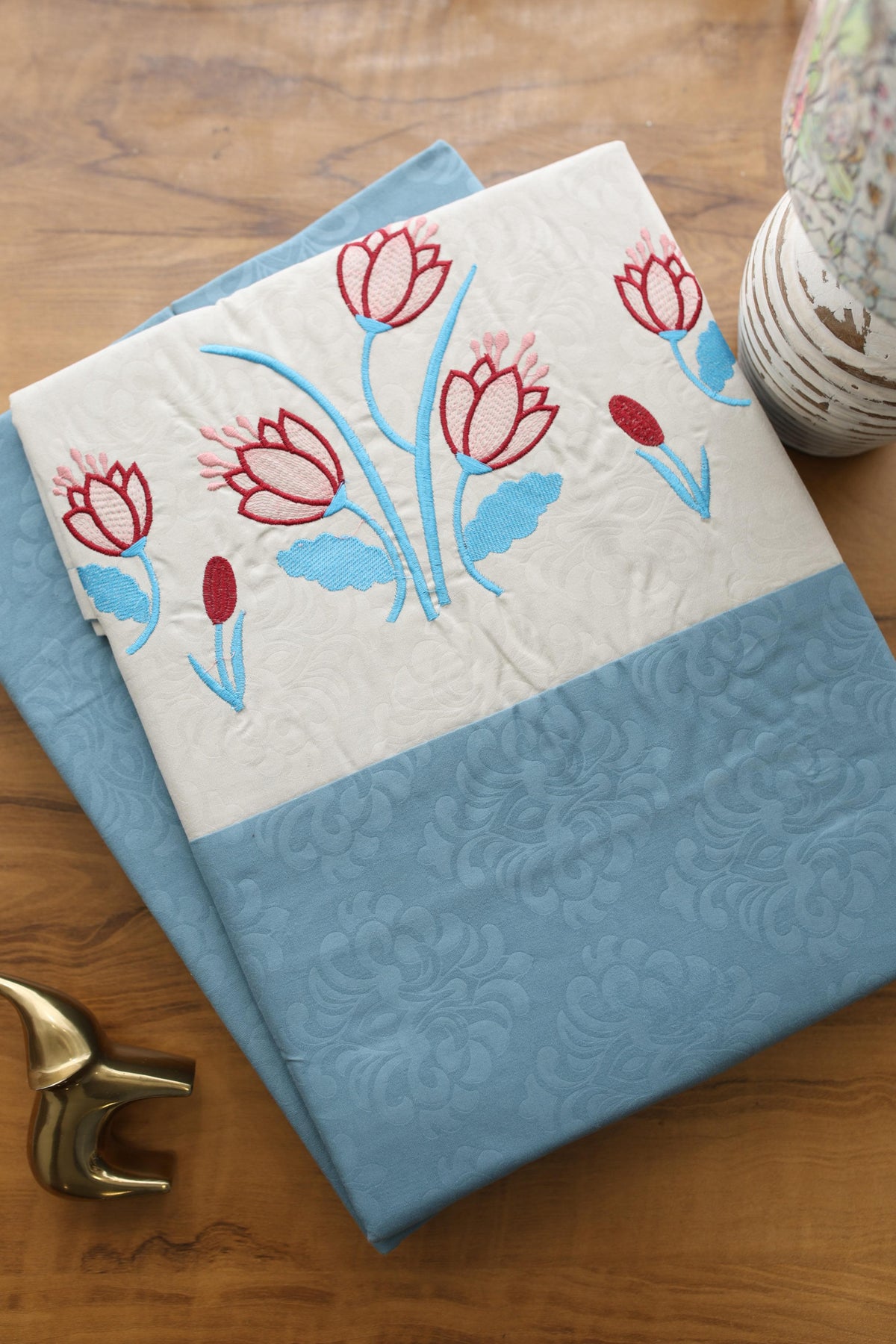 Elegant Floral Embroidery King Bedsheet Set Caspian
