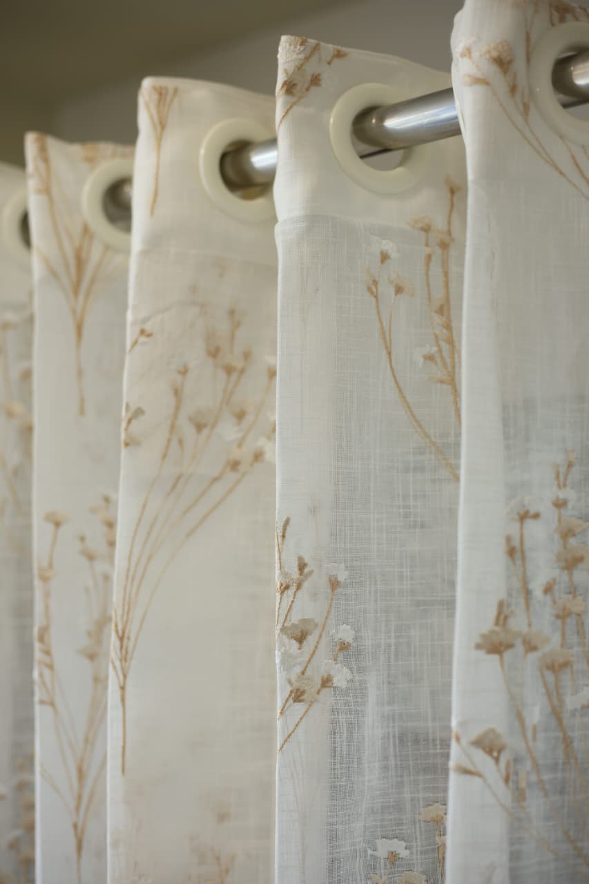 Curtains -Premium embroidered sheer curtain off white base