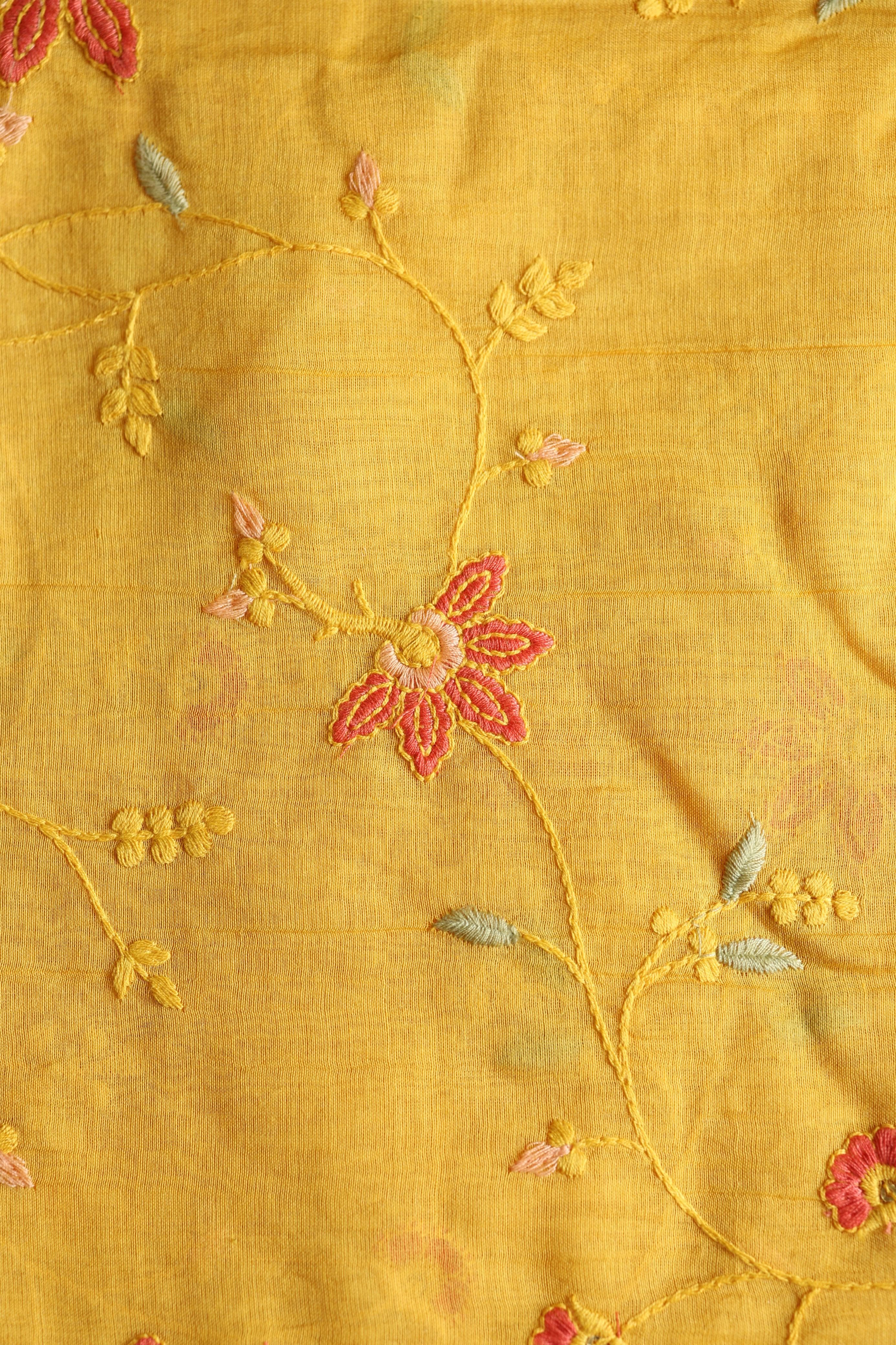 Fabrics - Chanderi embroidery kurti fabric