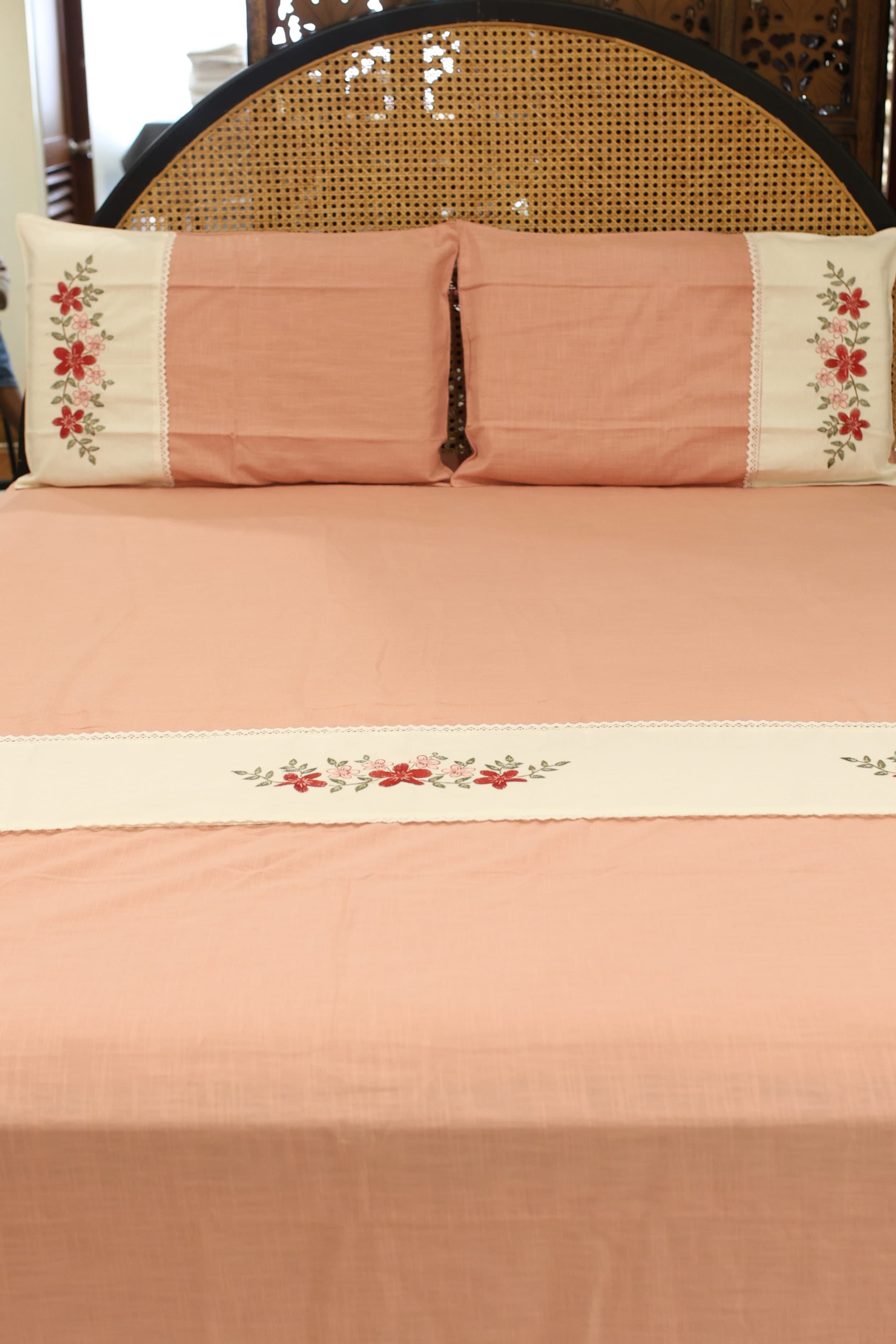Bedsheets - King premium machine embroidery bedsheets lace bedsheets