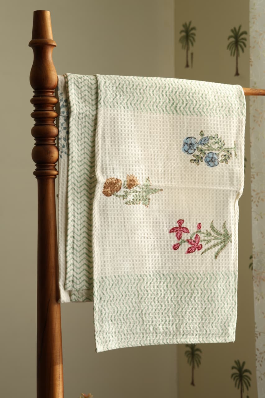 Towels - Waffle Handblock print Towel Set