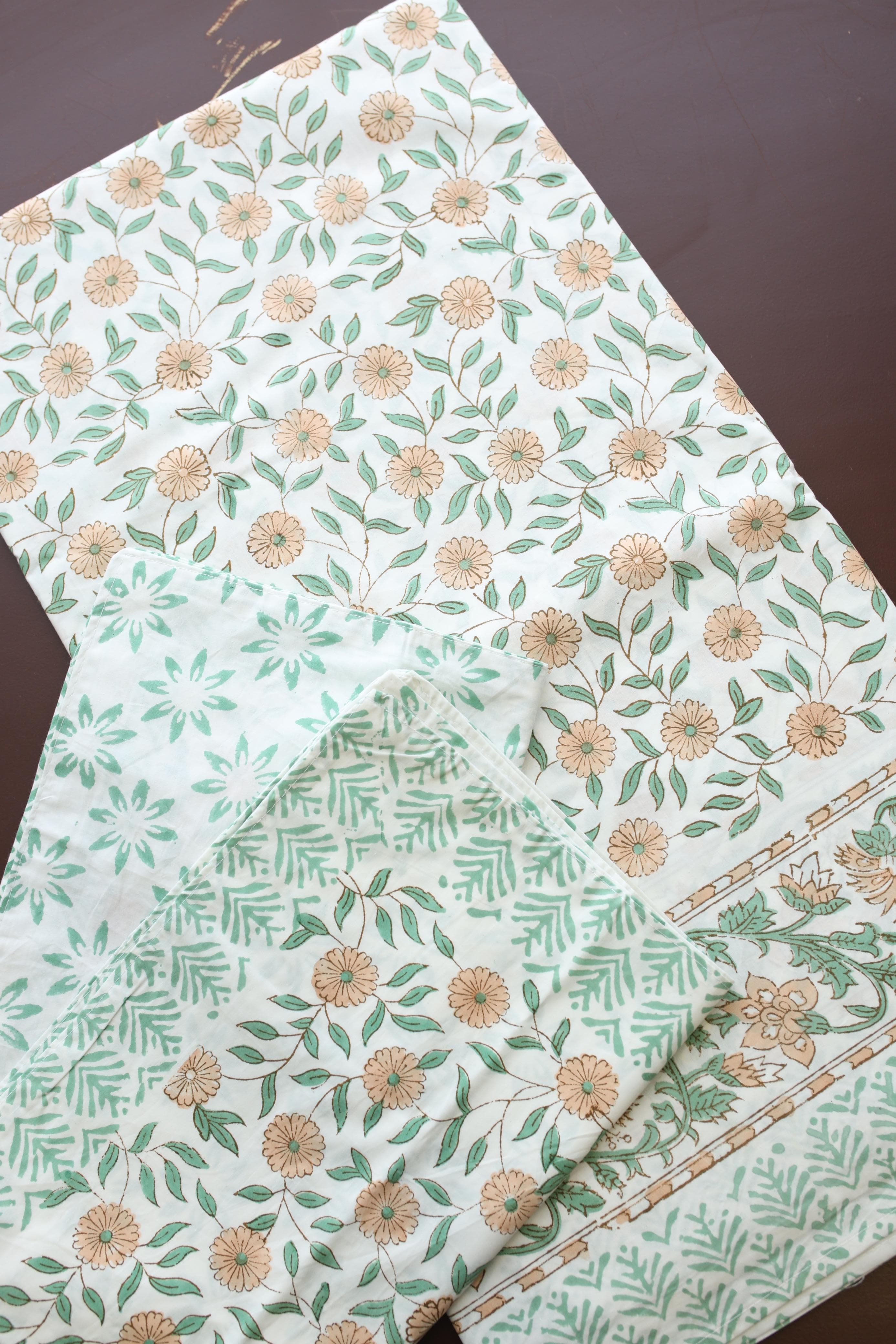 Bedsheets - King percale cotton handblock soft lily  bedsheets