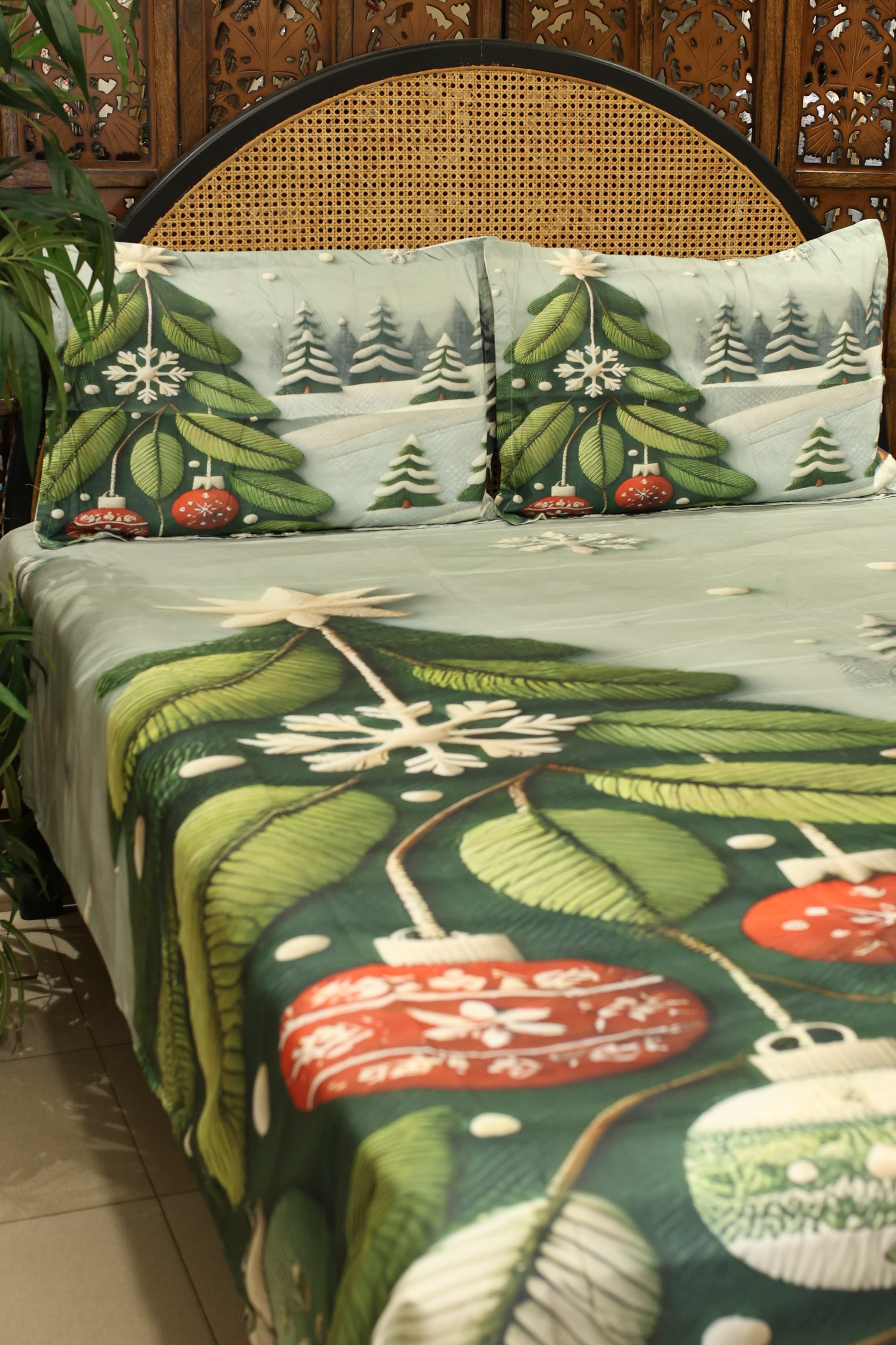 Christmas 7D Panel Print King Size Bedsheet Set - Xmas edition