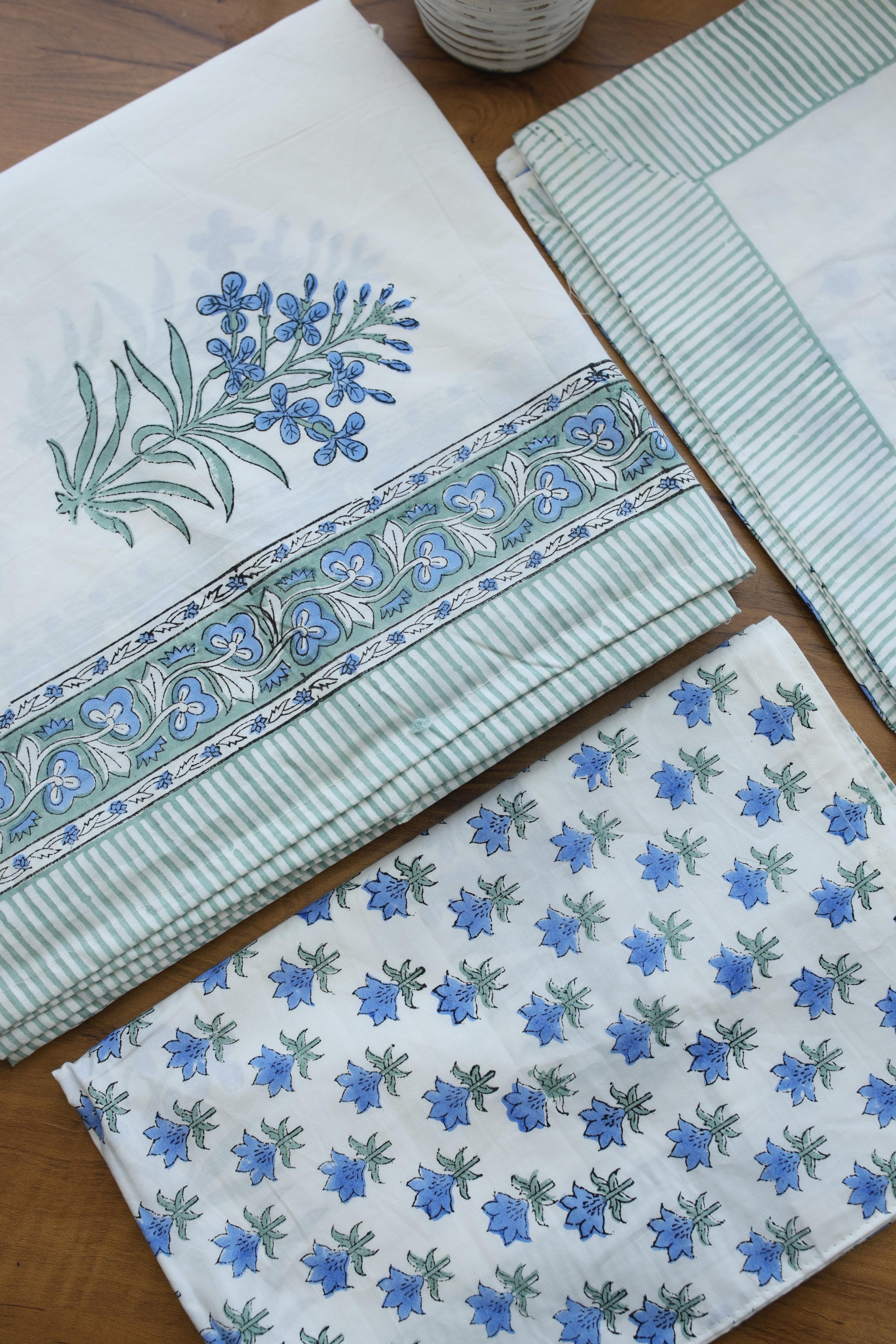 Bedsheets - King percale cotton handblock soft lily  bedsheets