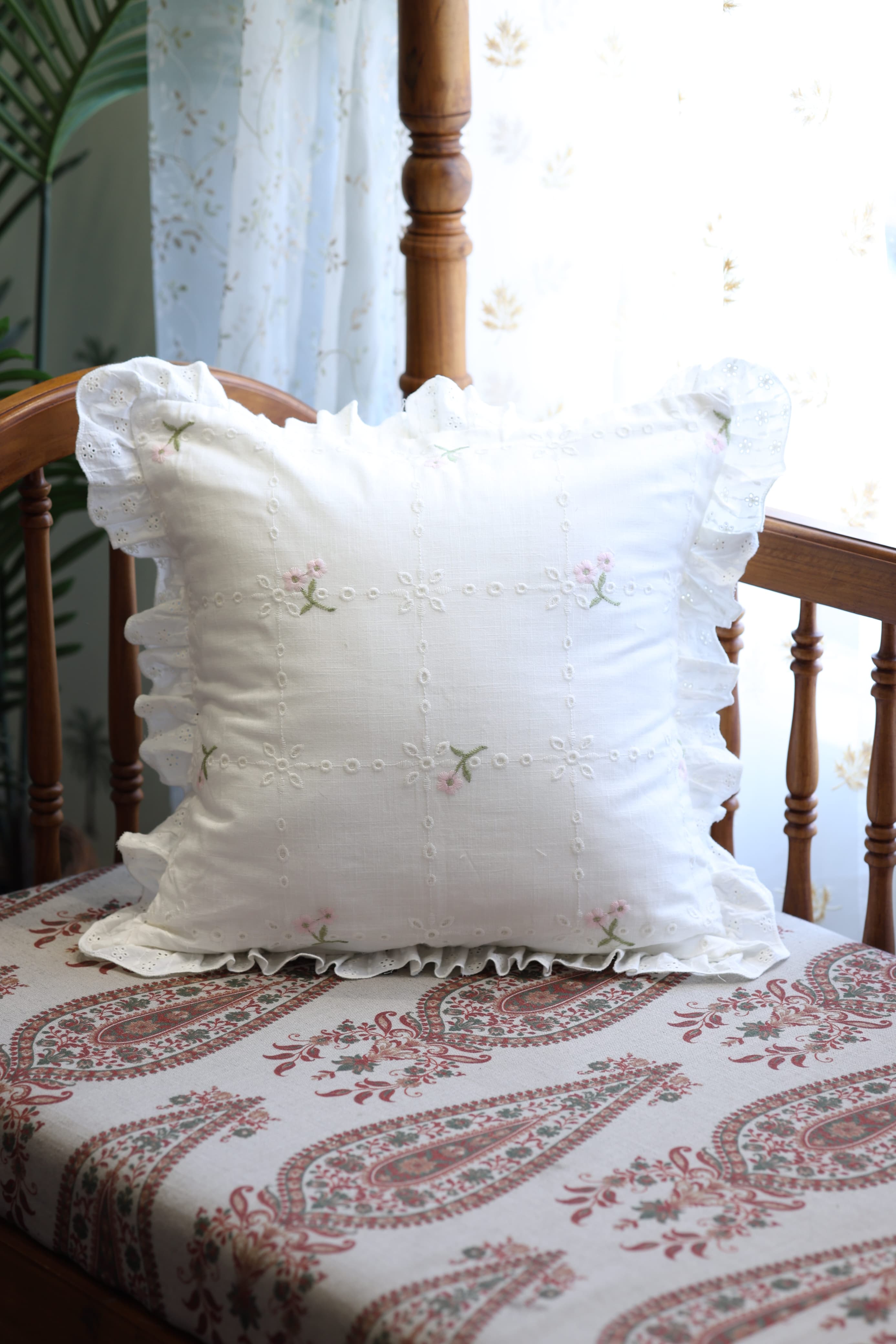 Cushion covers - Embroidery pink meadow petal 12*12 inches