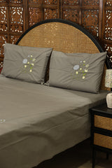 Premium Machine Embroidery Soft Cotton Queen Bedsheet Set - Grey