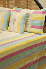 Pastel Stripe Premium Embroidery Cotton King Size Bedspread Set