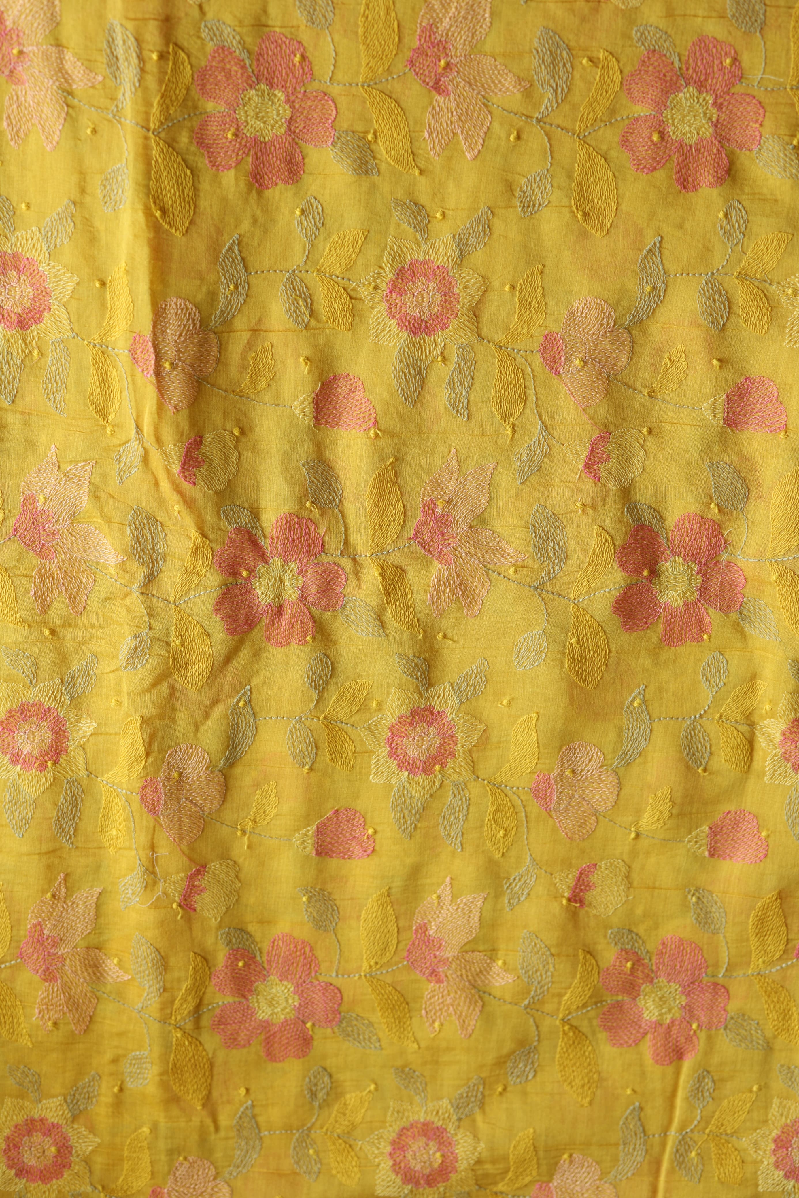 Fabrics - Chanderi embroidery kurti fabric