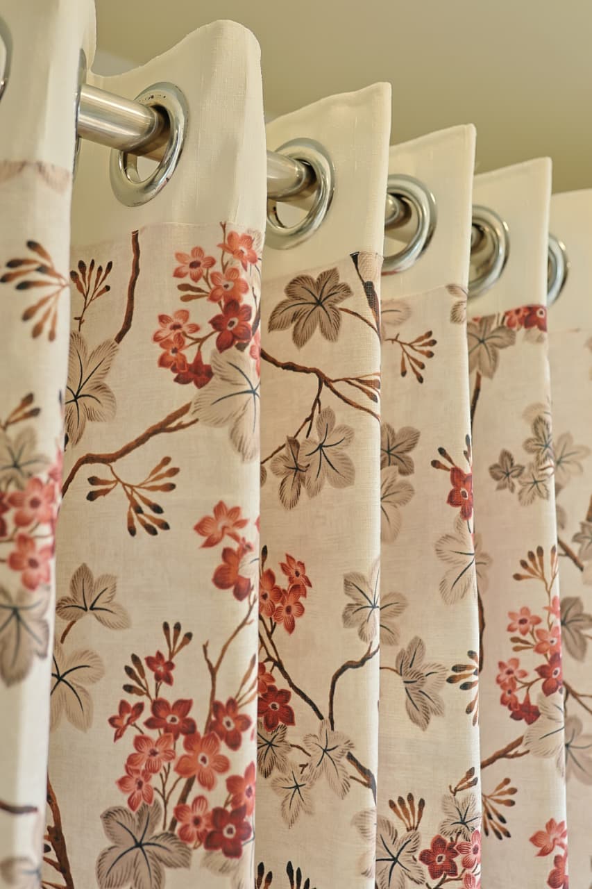 Curtains:Floral printed sheer curtains