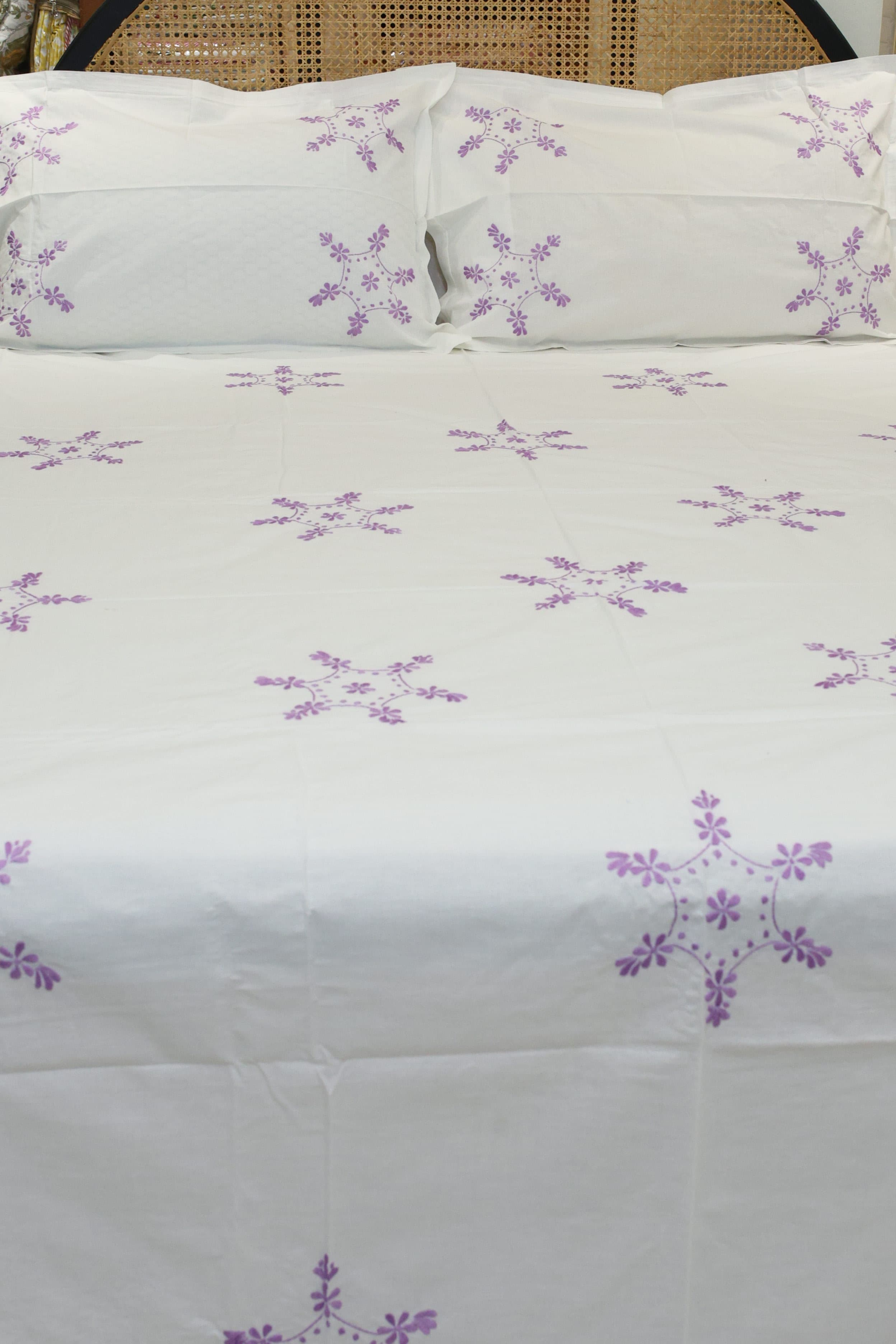 Premium Hand Embroidery Cotton King Size Bedsheet Set with 2 Pillow Covers HEK