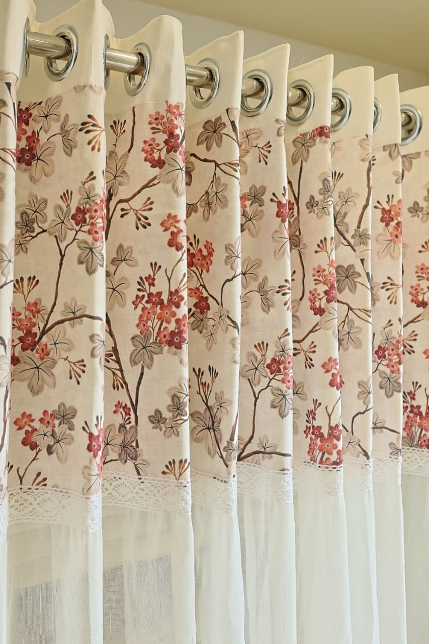 Curtains:Floral printed sheer curtains
