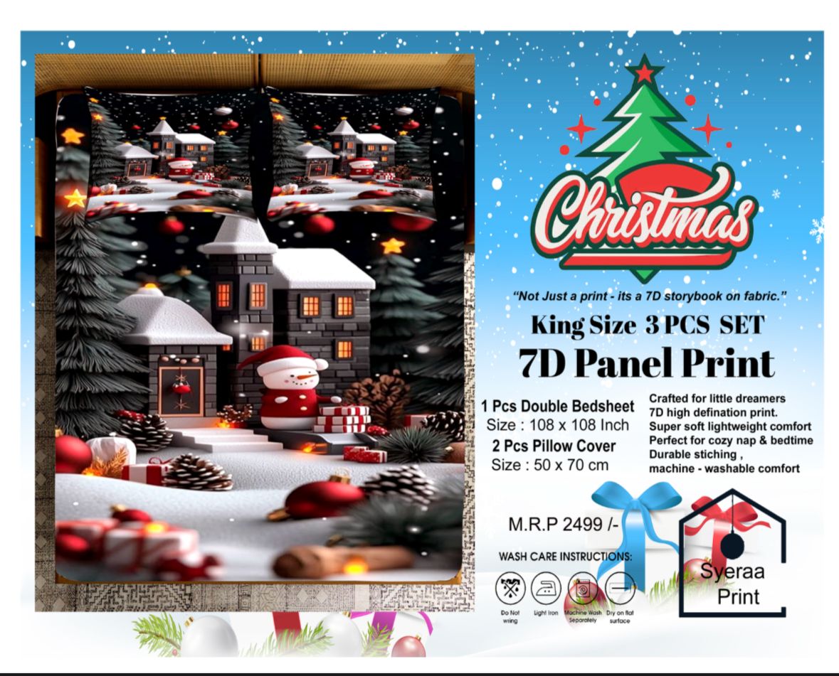 King size 7D Panel Print Bedsheet Set Xmas Edition