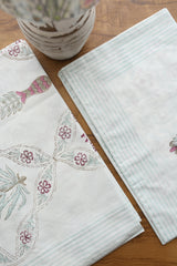 White Lilly Cotton Handblock Percale Single Bedsheet