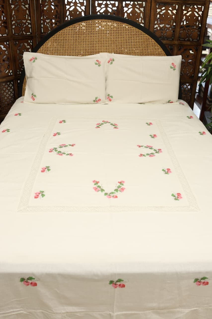 Bedsheets- Queen  premium cross stitch embroidery bedsheets