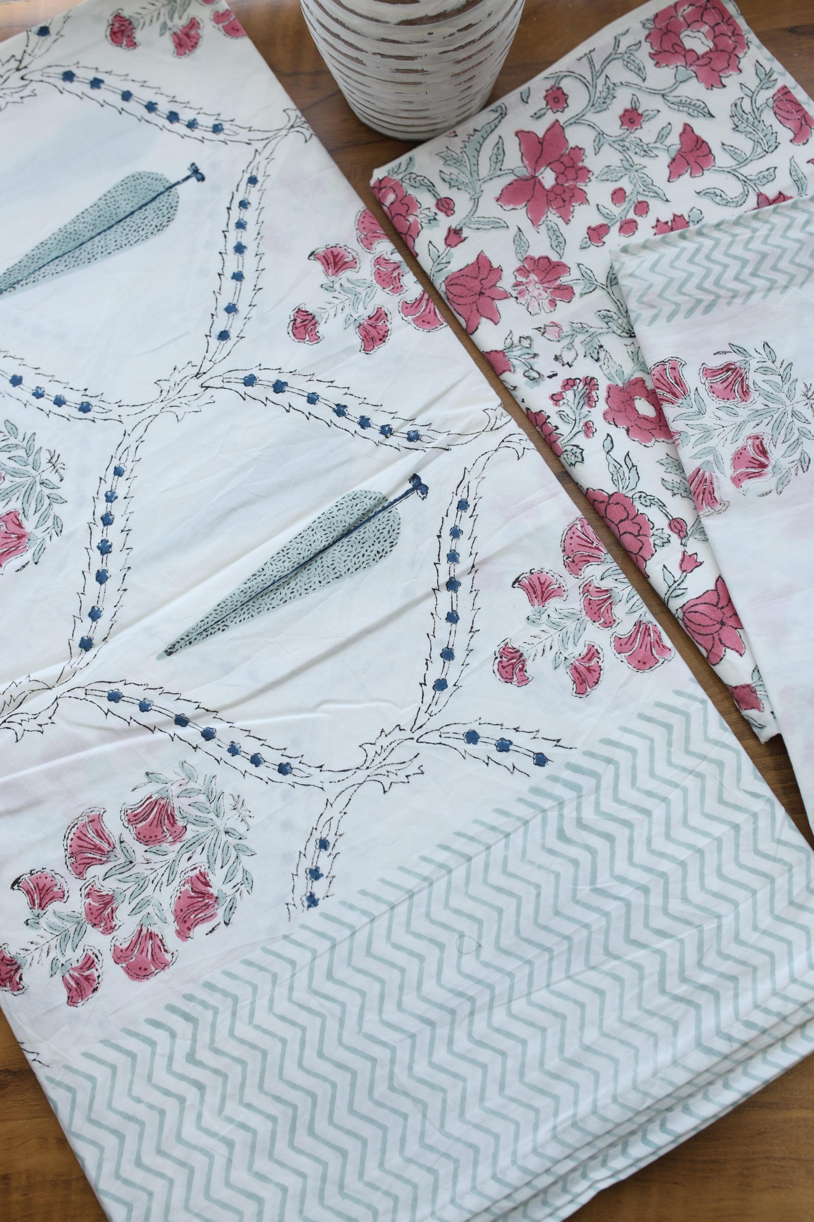 Bedsheets - King percale cotton handblock soft lily  bedsheets