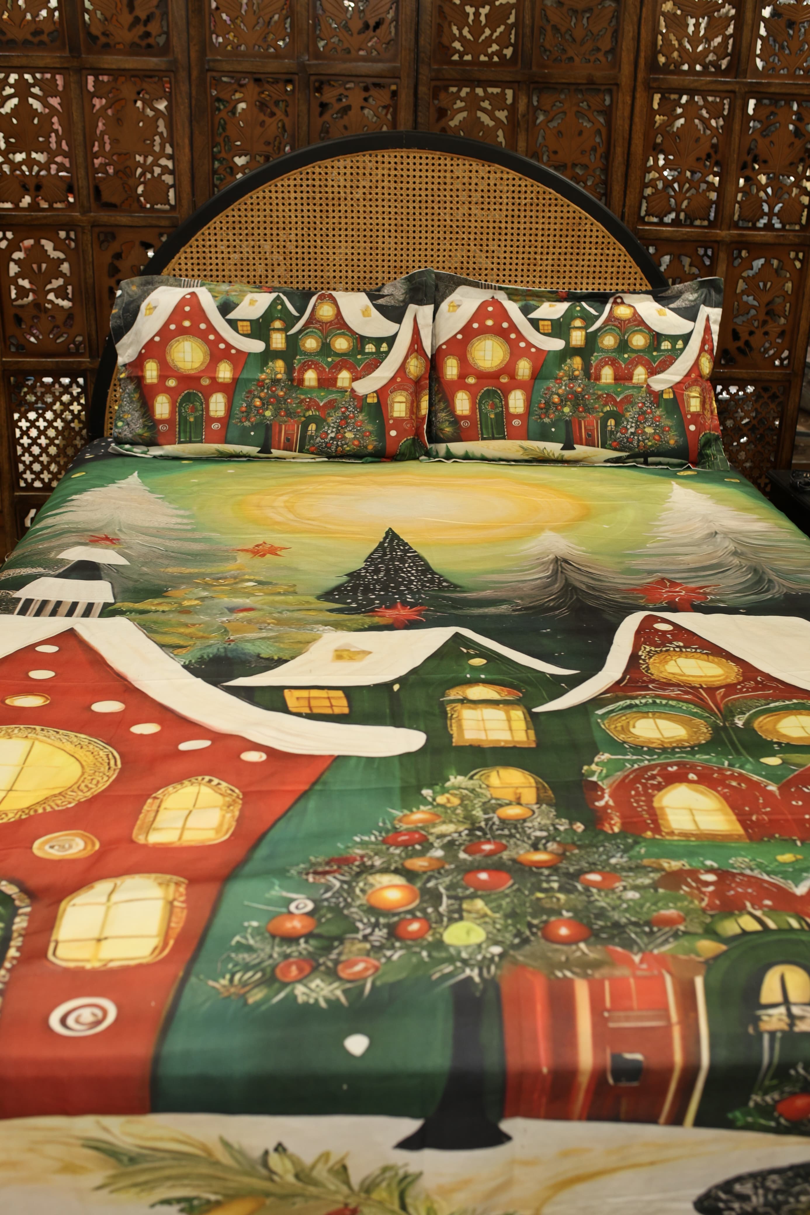 Christmas 7D Panel Print King Size Bedsheet Set - Xmas edition