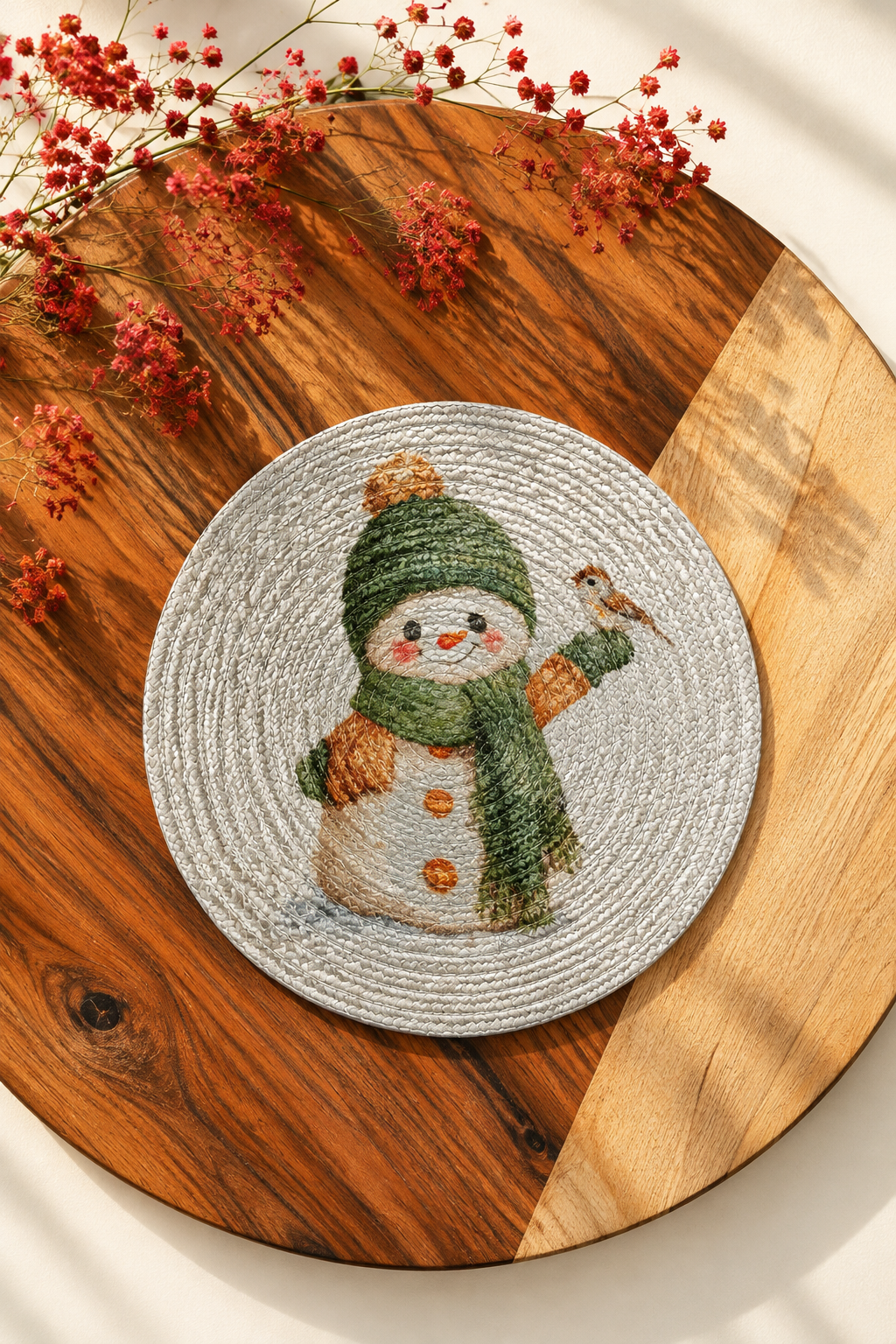 Snowman with Bird Printed Coaster