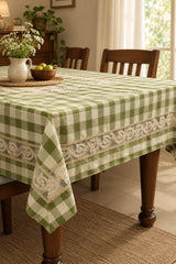Classic Checkered 6 -Seater Tablecloth with Embroidered Lace Border